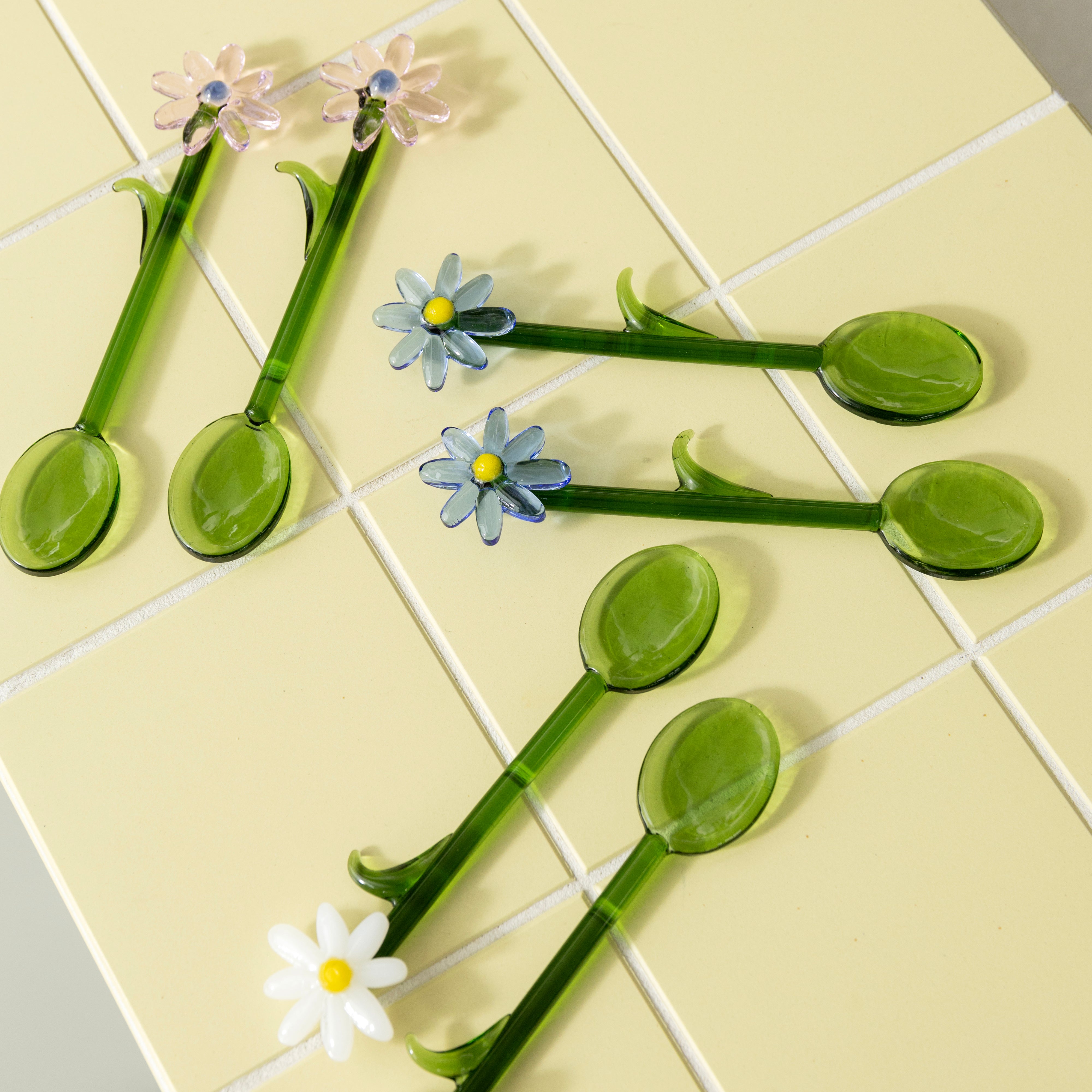Set von Löffeln FLORA grün mit hellrosa