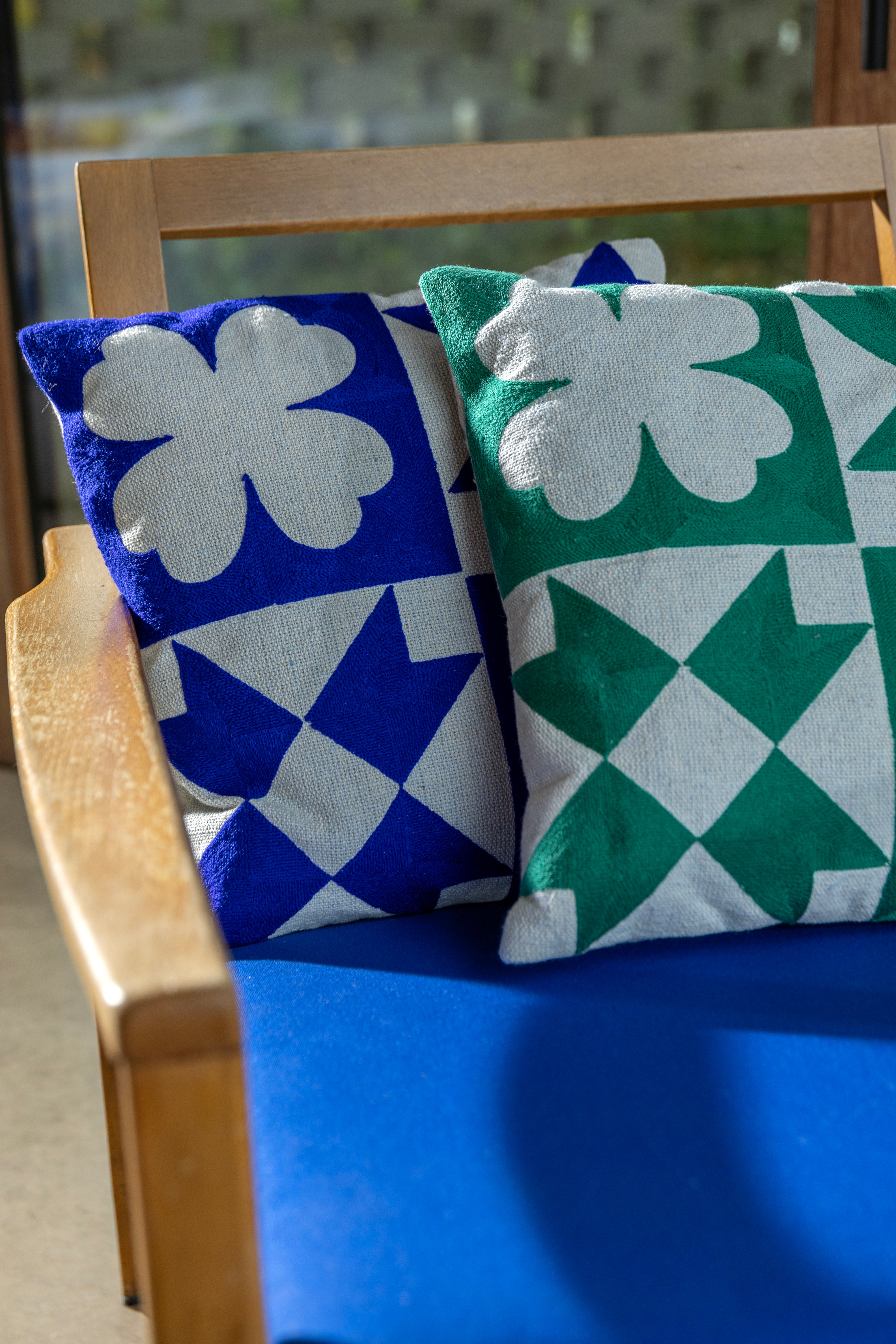 Kissenbezug QUILT blau mit Weiß