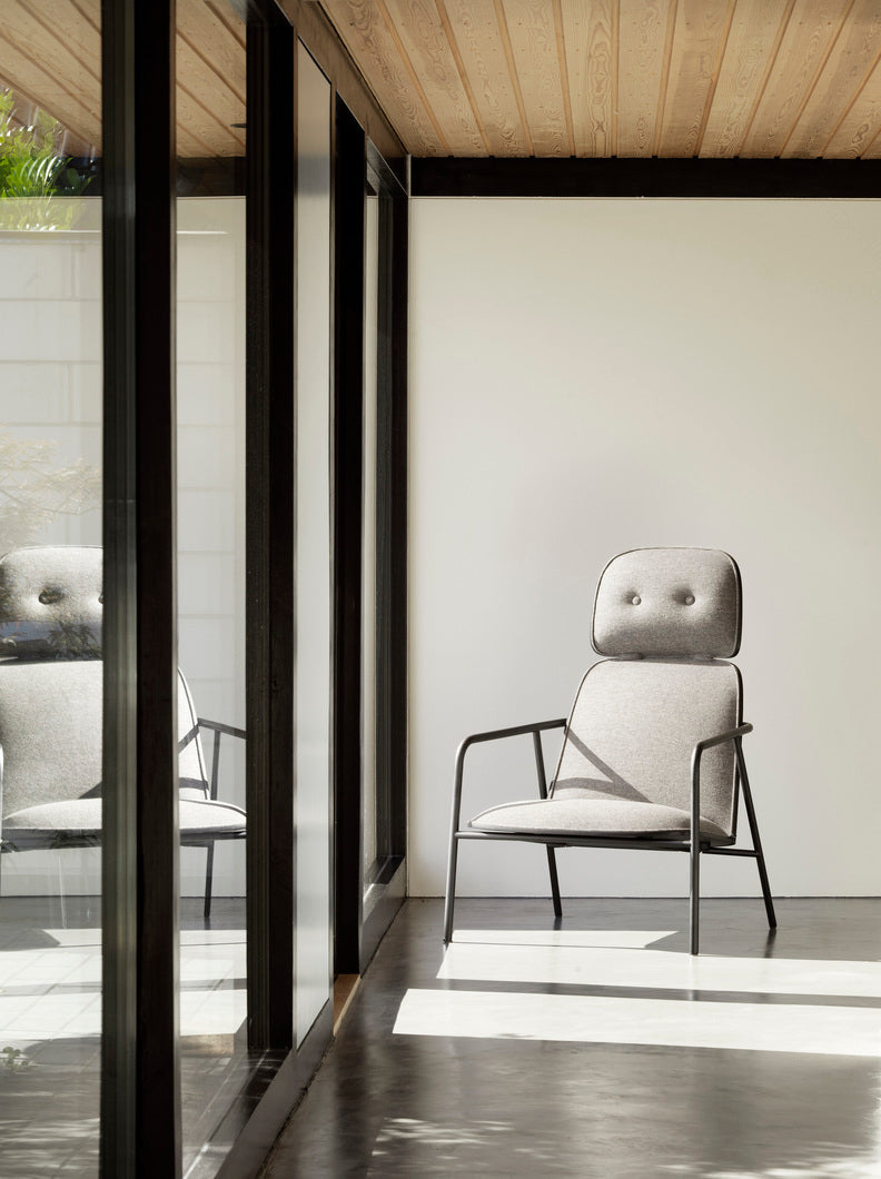 PAD armchair high black ash veneer with a gray base