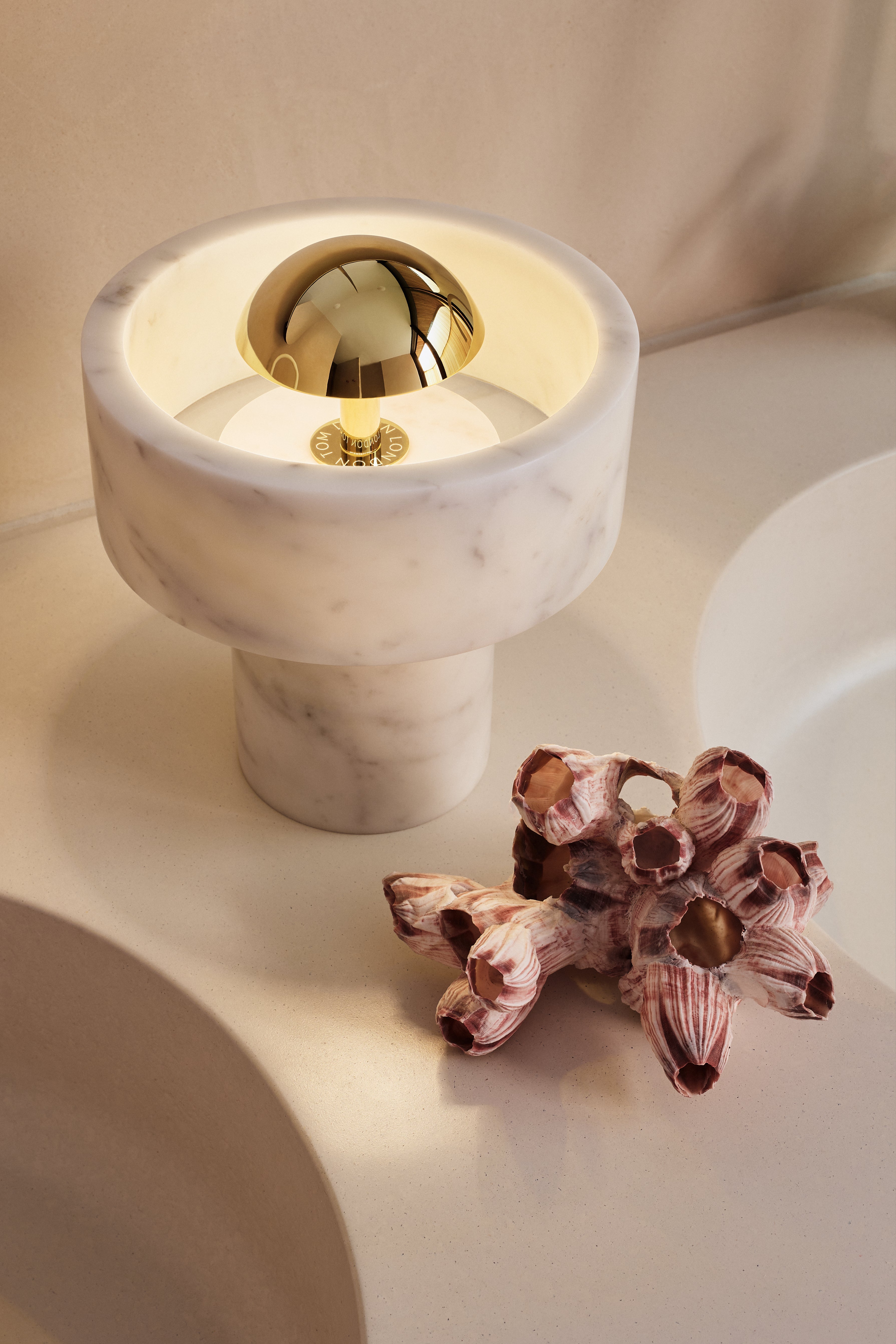 Portable lamp stone marble with golden finish