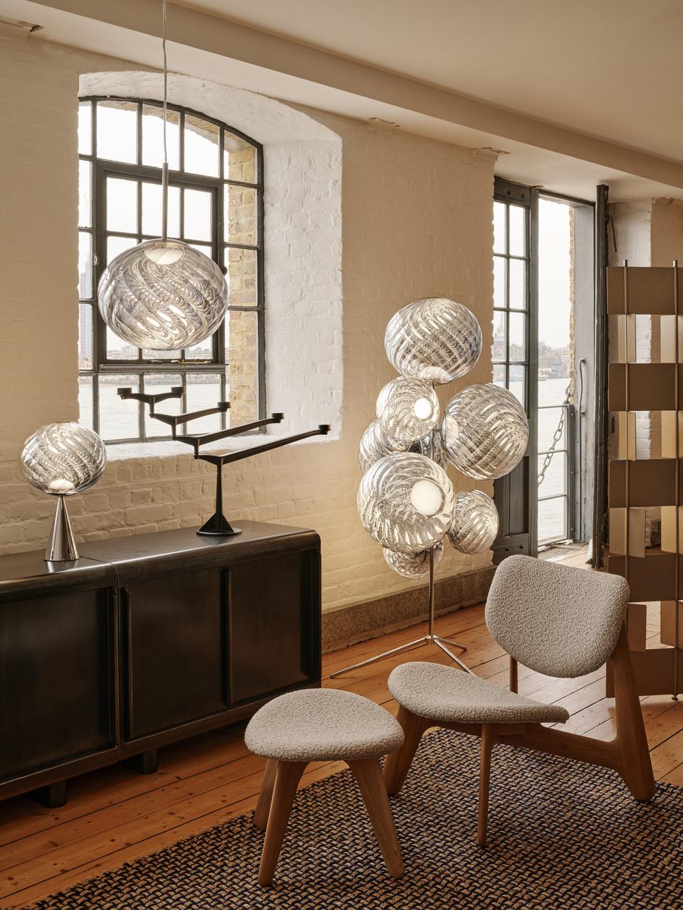 SLAB Armchair in Beige Boucle with Oak Base