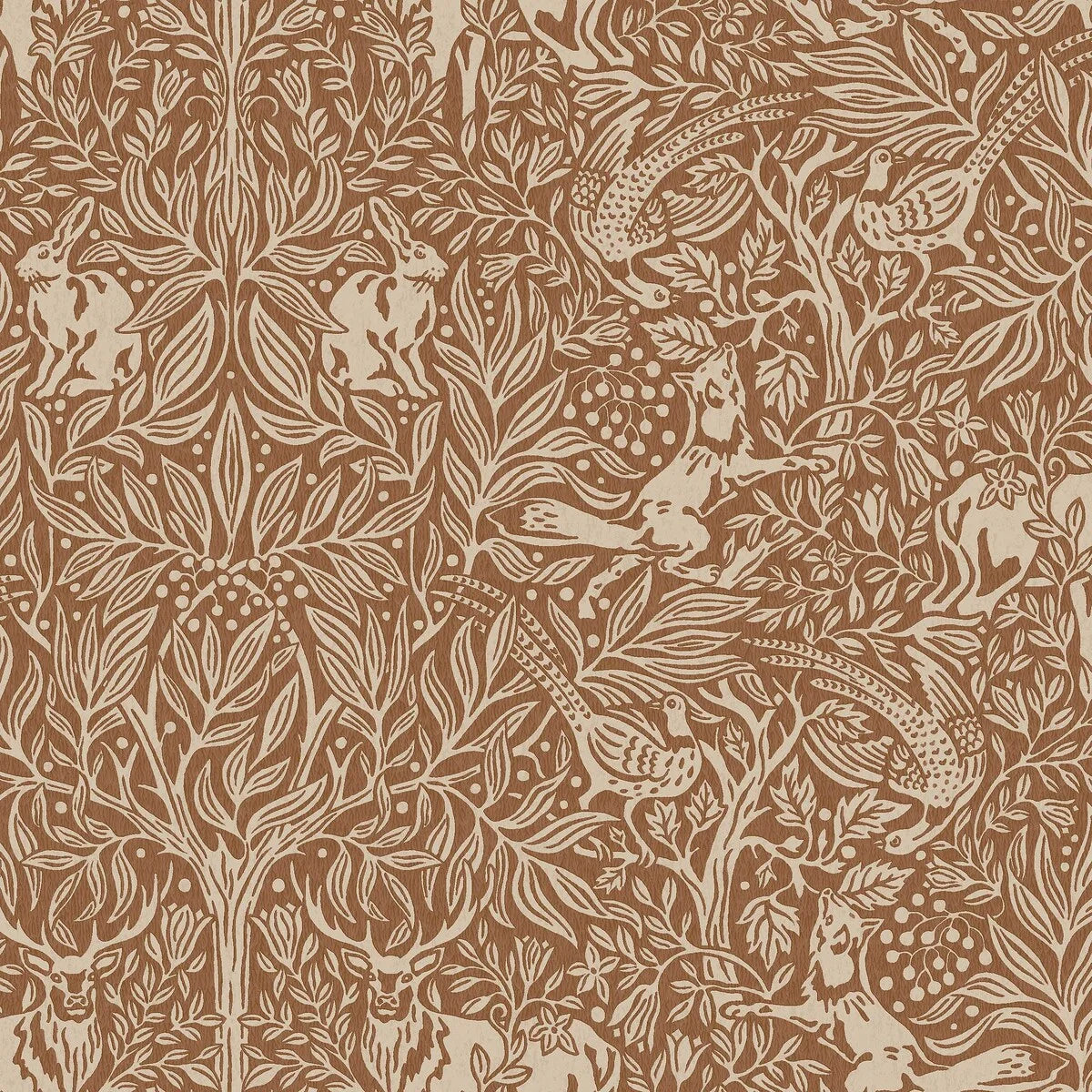 Tapete mit pflanzlichem Muster und Waldmotiv UNTER DEM HOLUNDERBAUM braun mit weiß