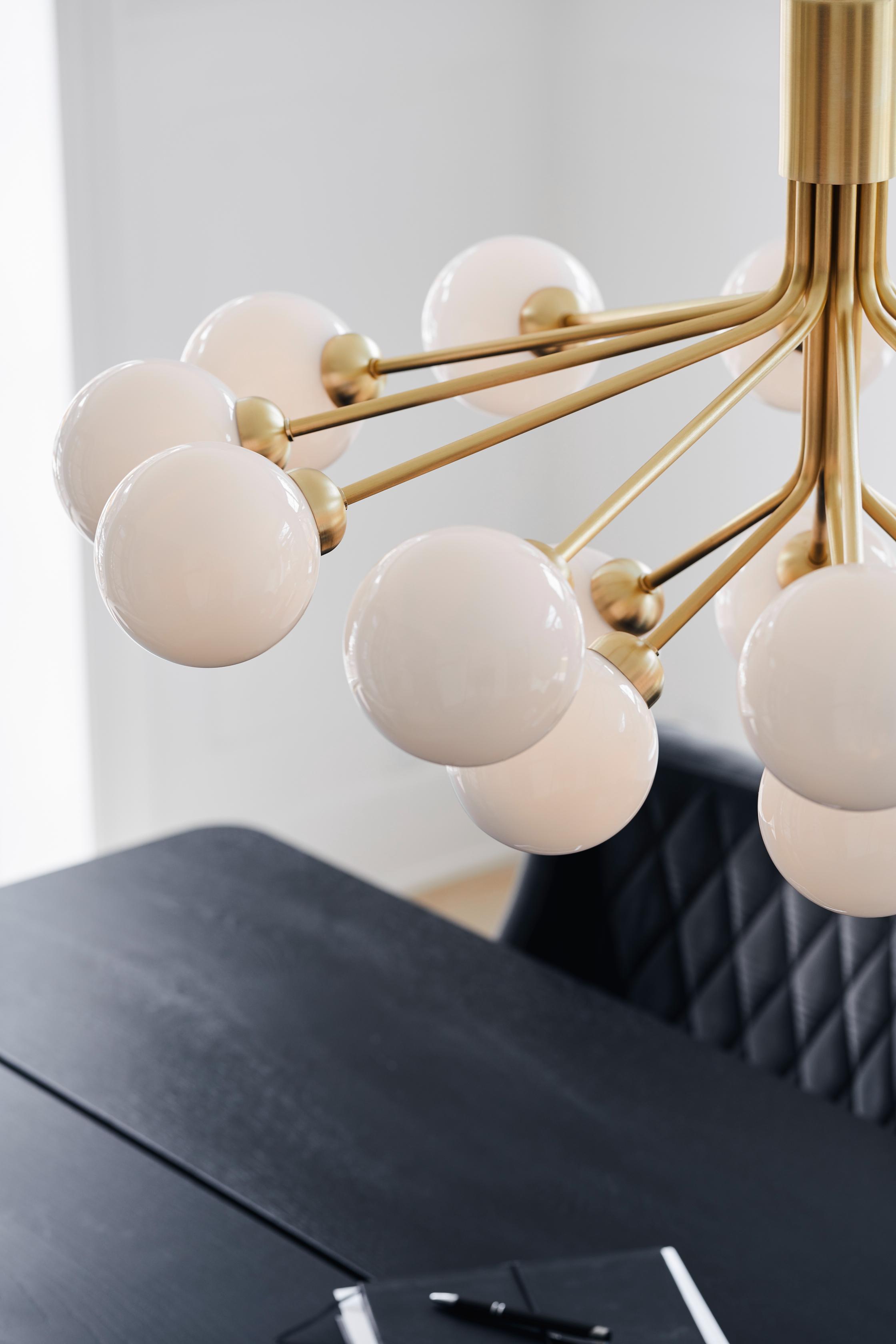 APIALES 18 Brass Chandelier with Opal Glass