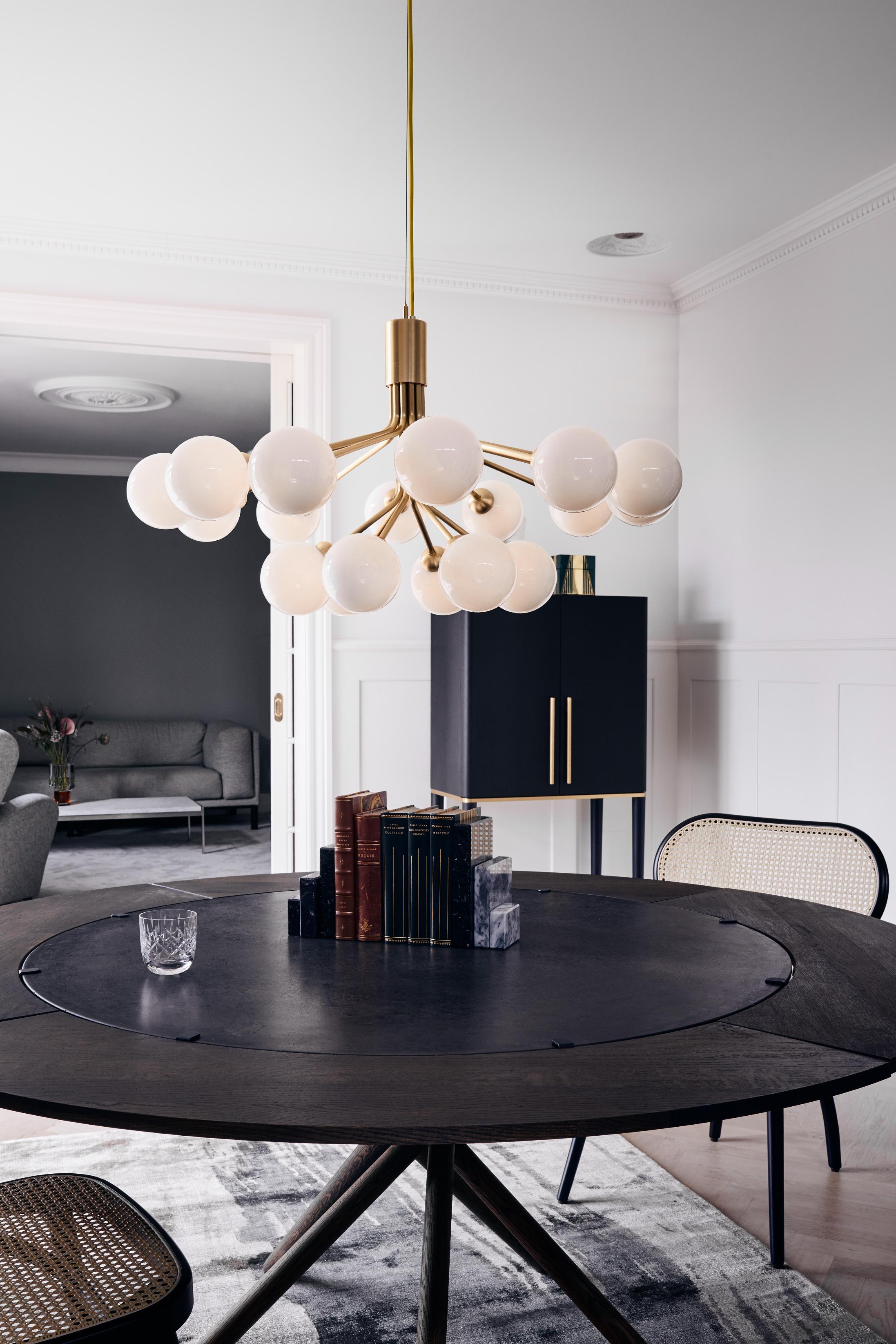 APIALES 18 Brass Chandelier with Opal Glass