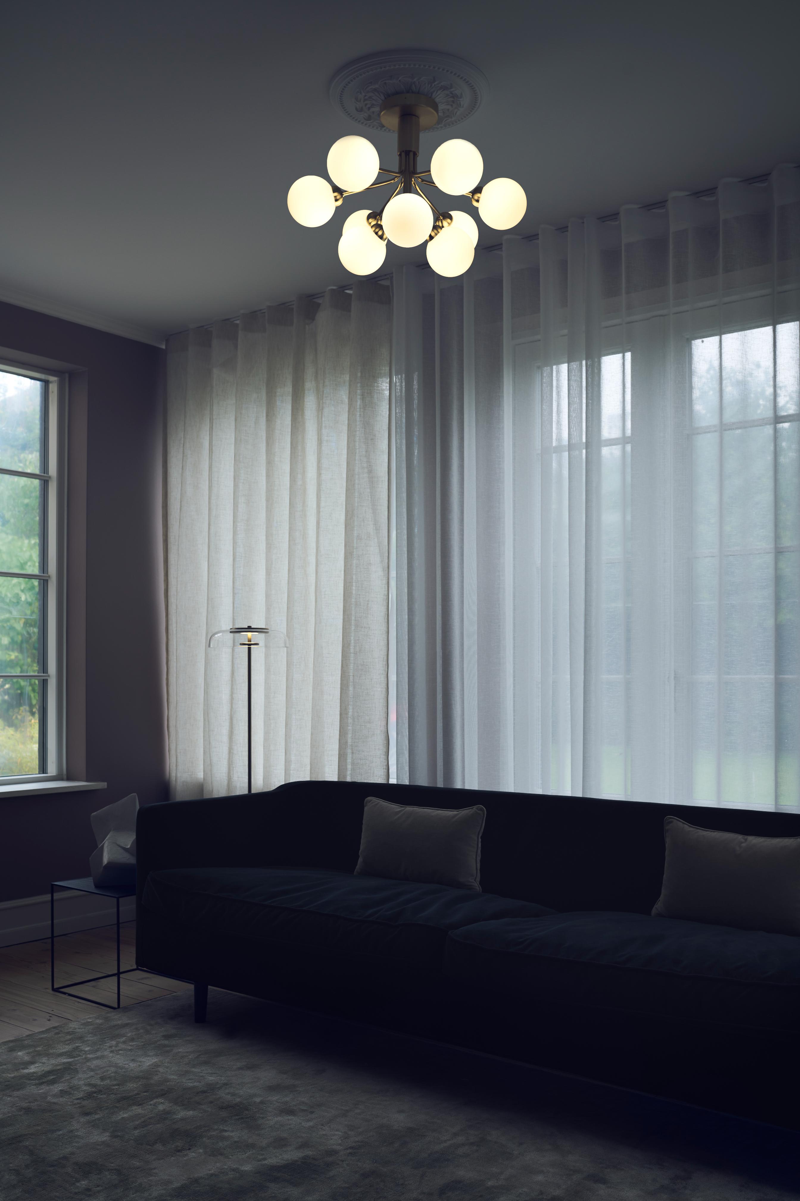 APIALES 9 Ceiling Lamp in Brass with Opal Glass