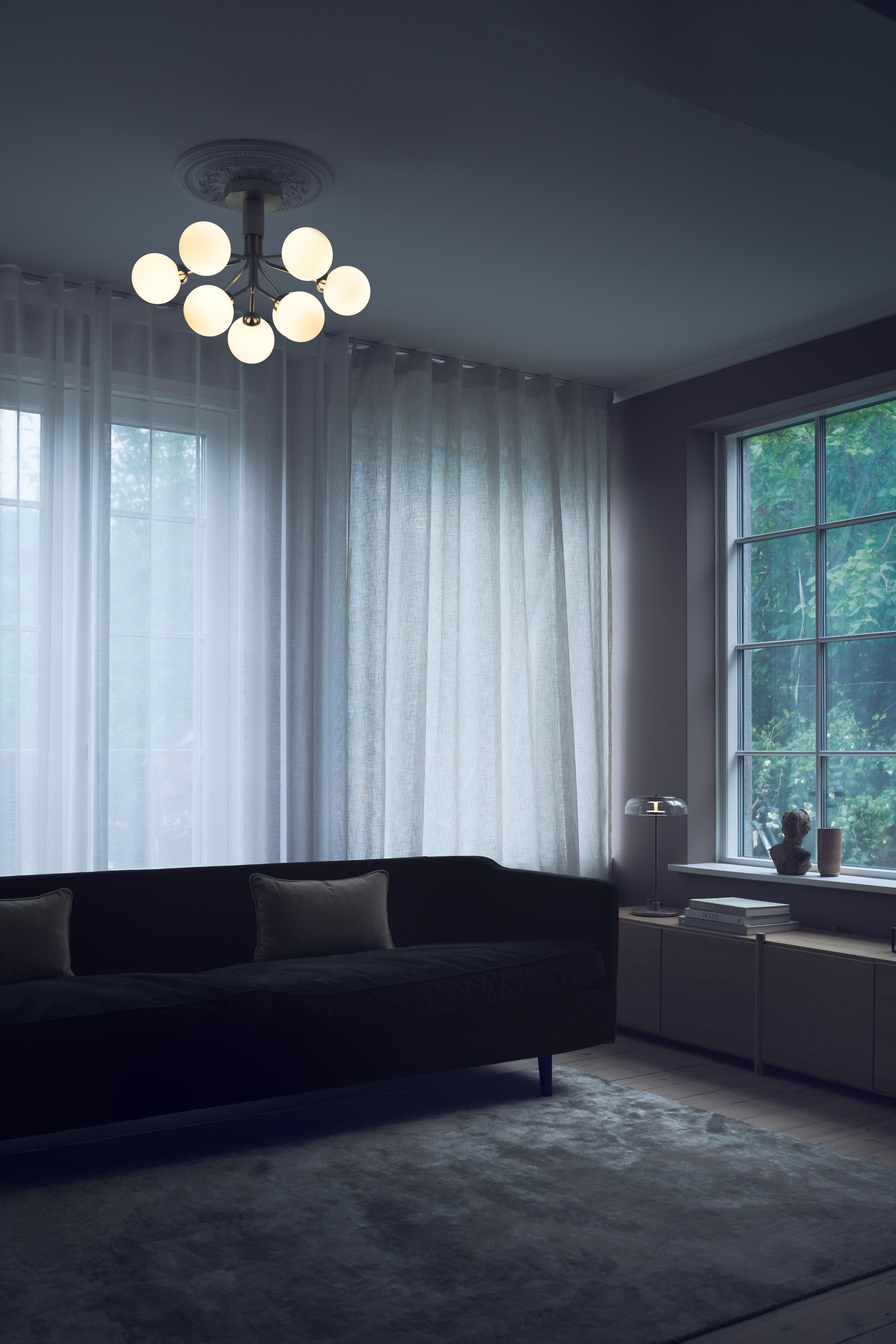 APIALES 9 Ceiling Lamp in Brass with Opal Glass
