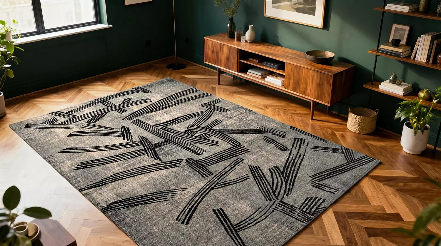 Teppich KANJI grau mit Schwarz und Beige