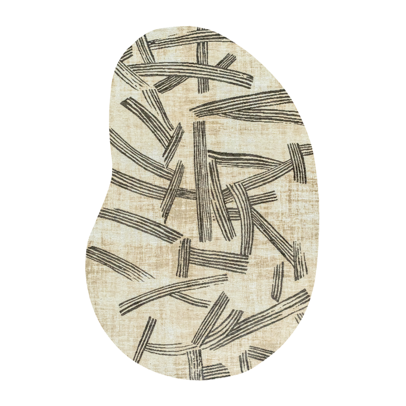 Ovaler Teppich KANJI beige mit Schwarz
