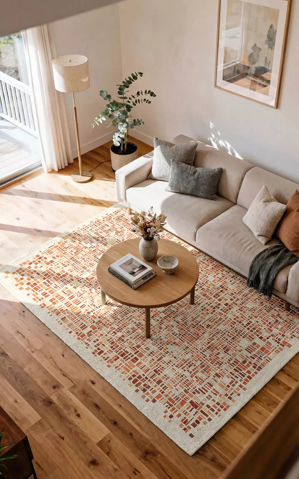 CUBIK Beige Rug with Orange and Burgundy