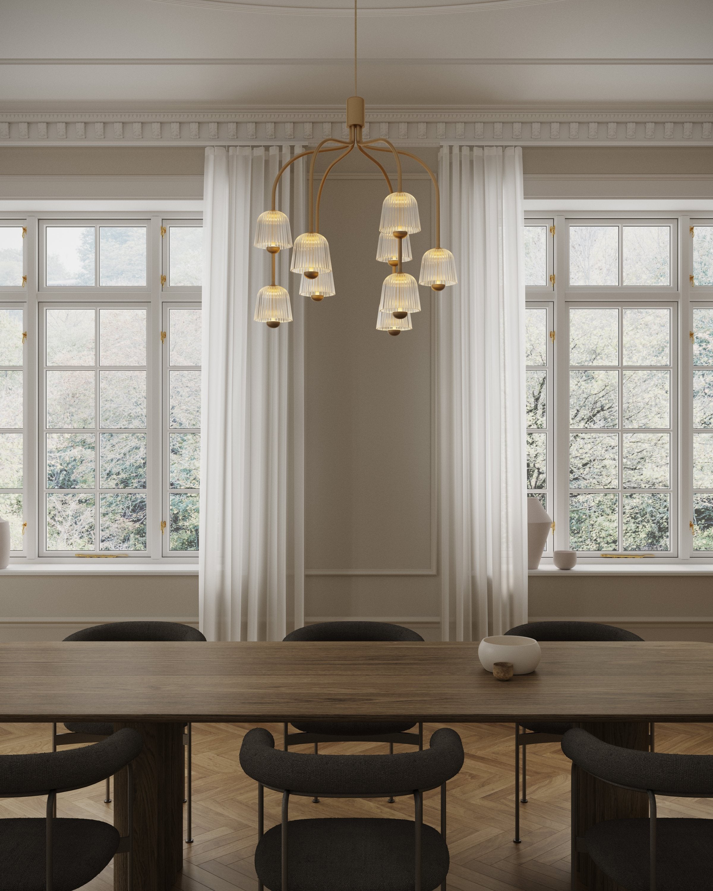 ASTEEA 9 Gold Chandelier with Transparent Finish