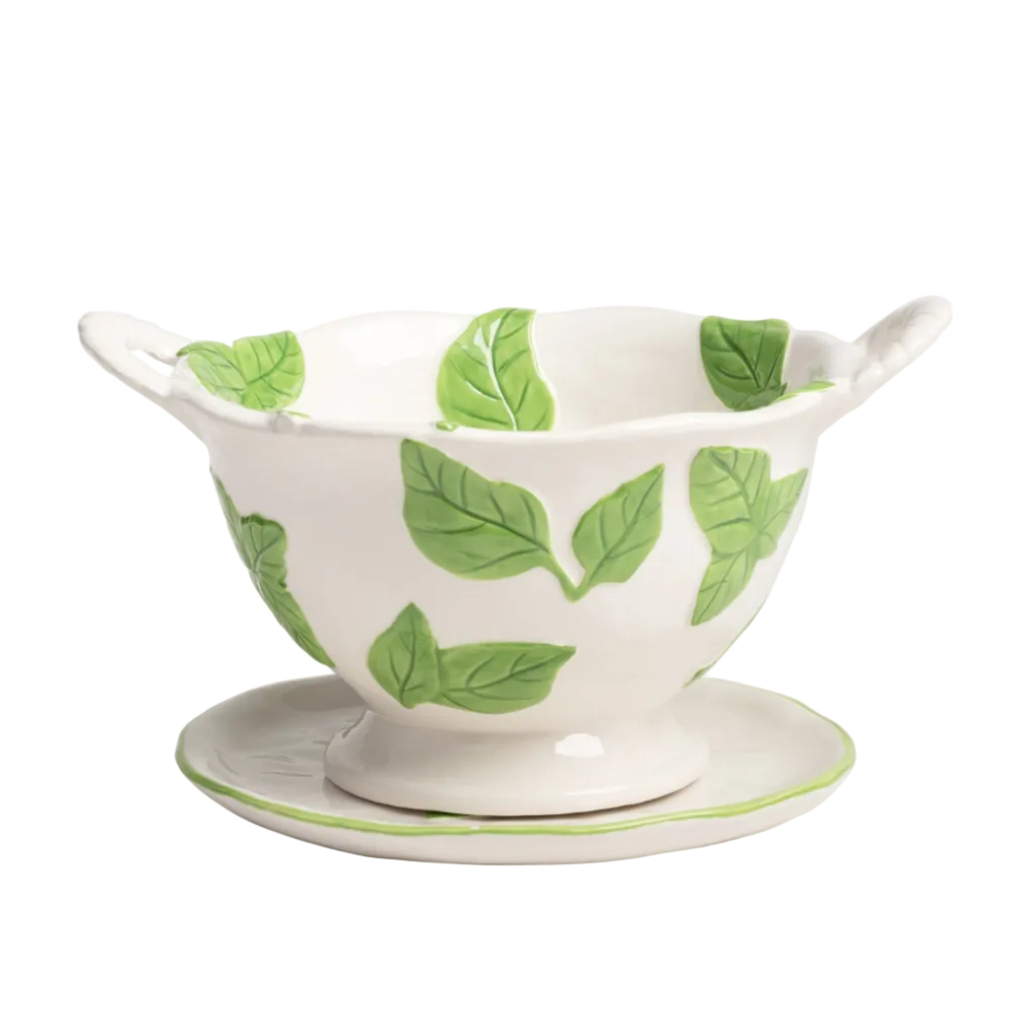 Weißer Durszlak mit grünem Untersetzer BASIL