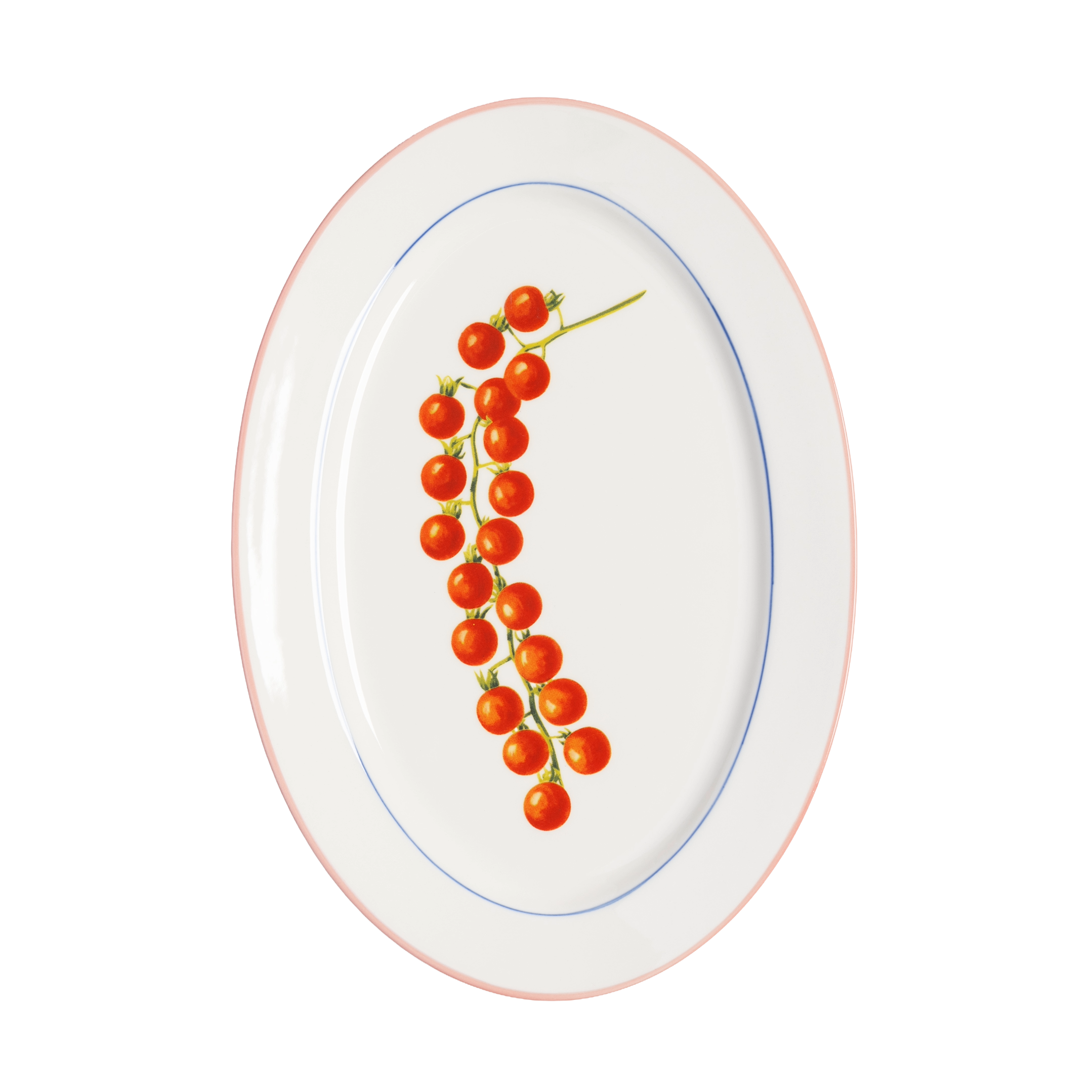 Weißer TOMATO Teller mit Rot und Blau