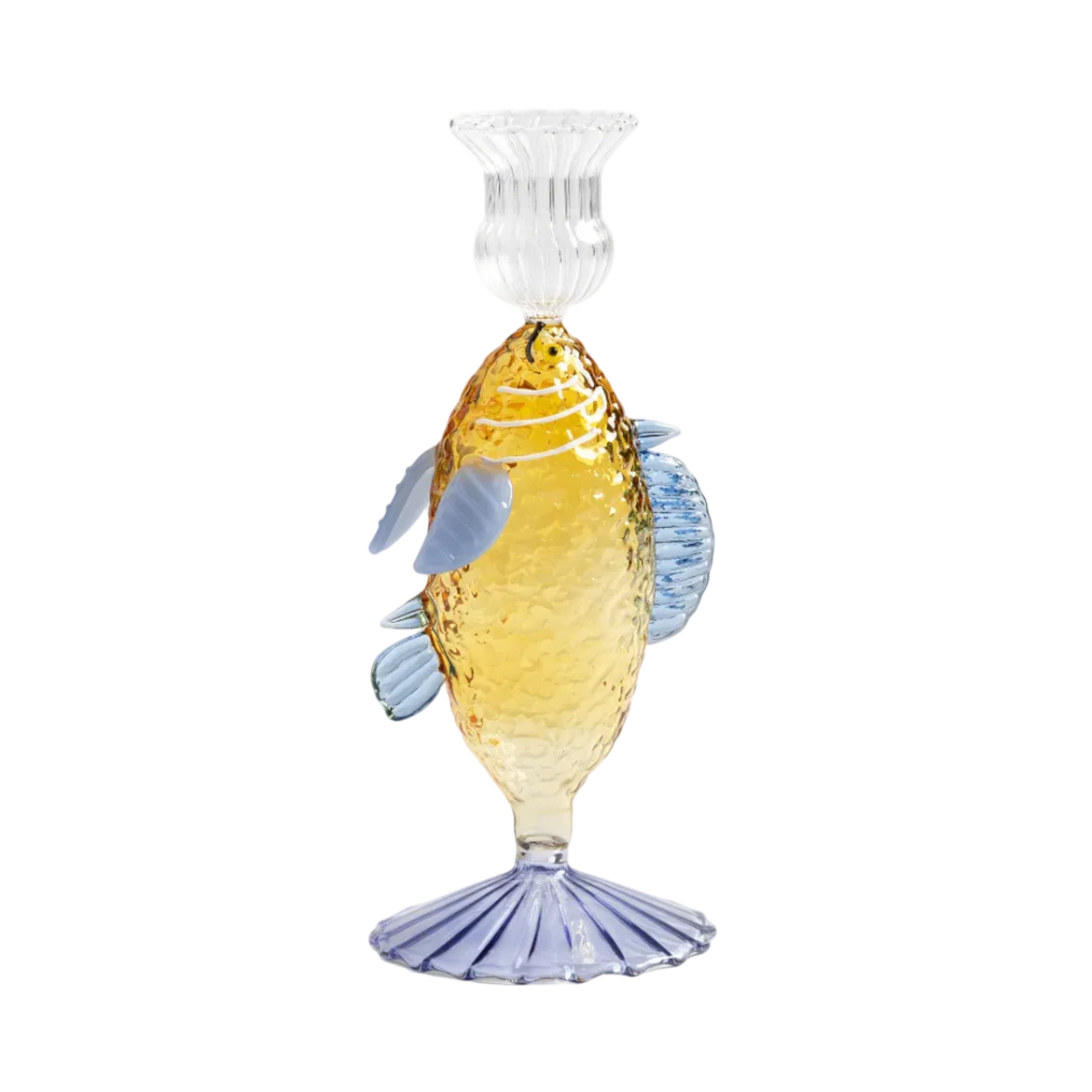 Yellow Glass Candle Holder FISH with Blue