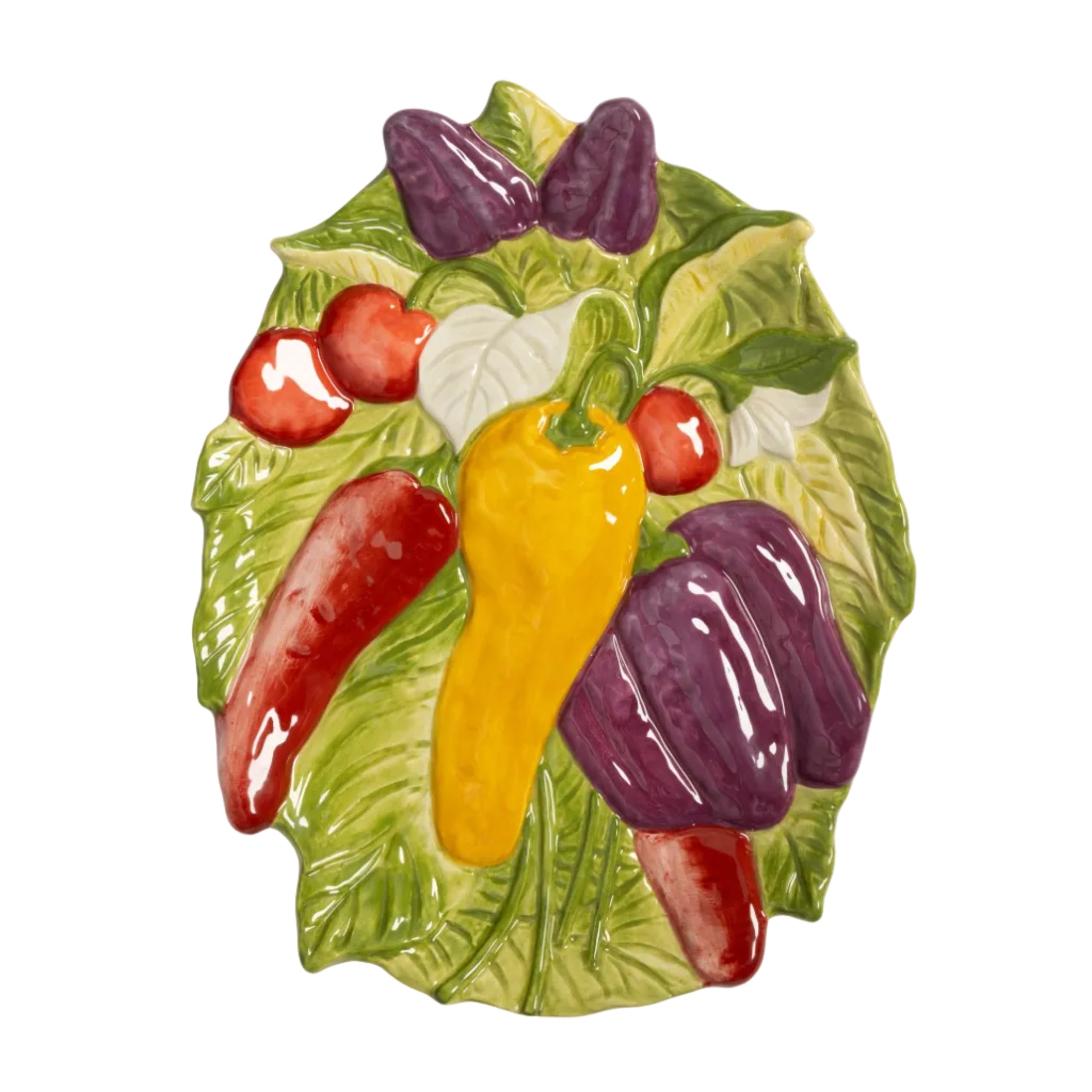 LEGUME PEPPER green platter with yellow and red