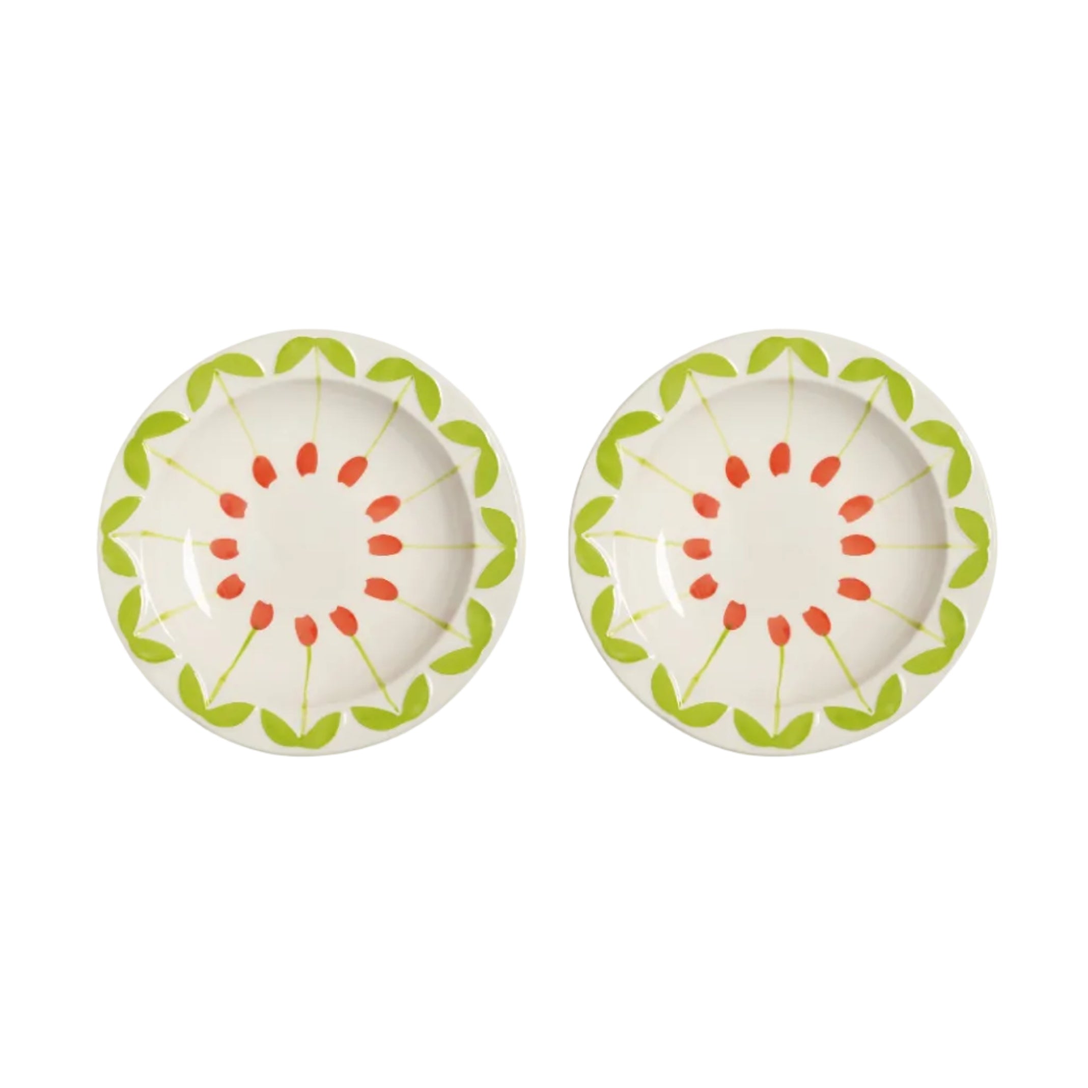 FOLK Deep Plate Set White with Green and Red