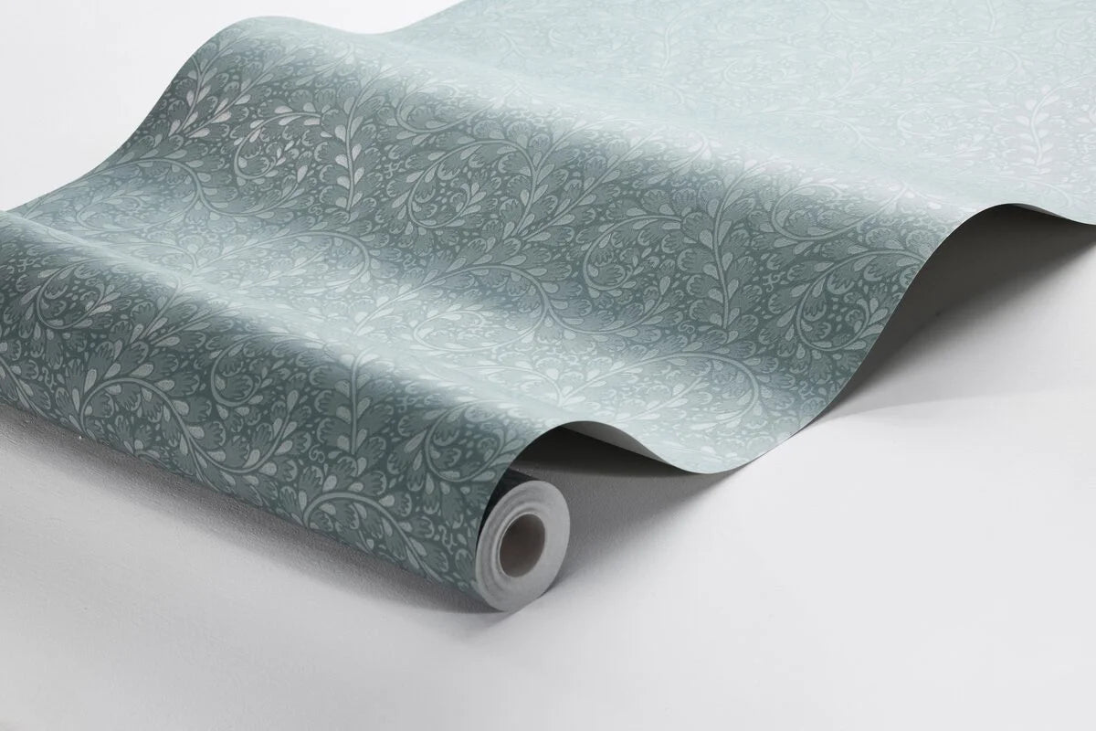 Wild Ferns Blue Leaf Pattern Wallpaper