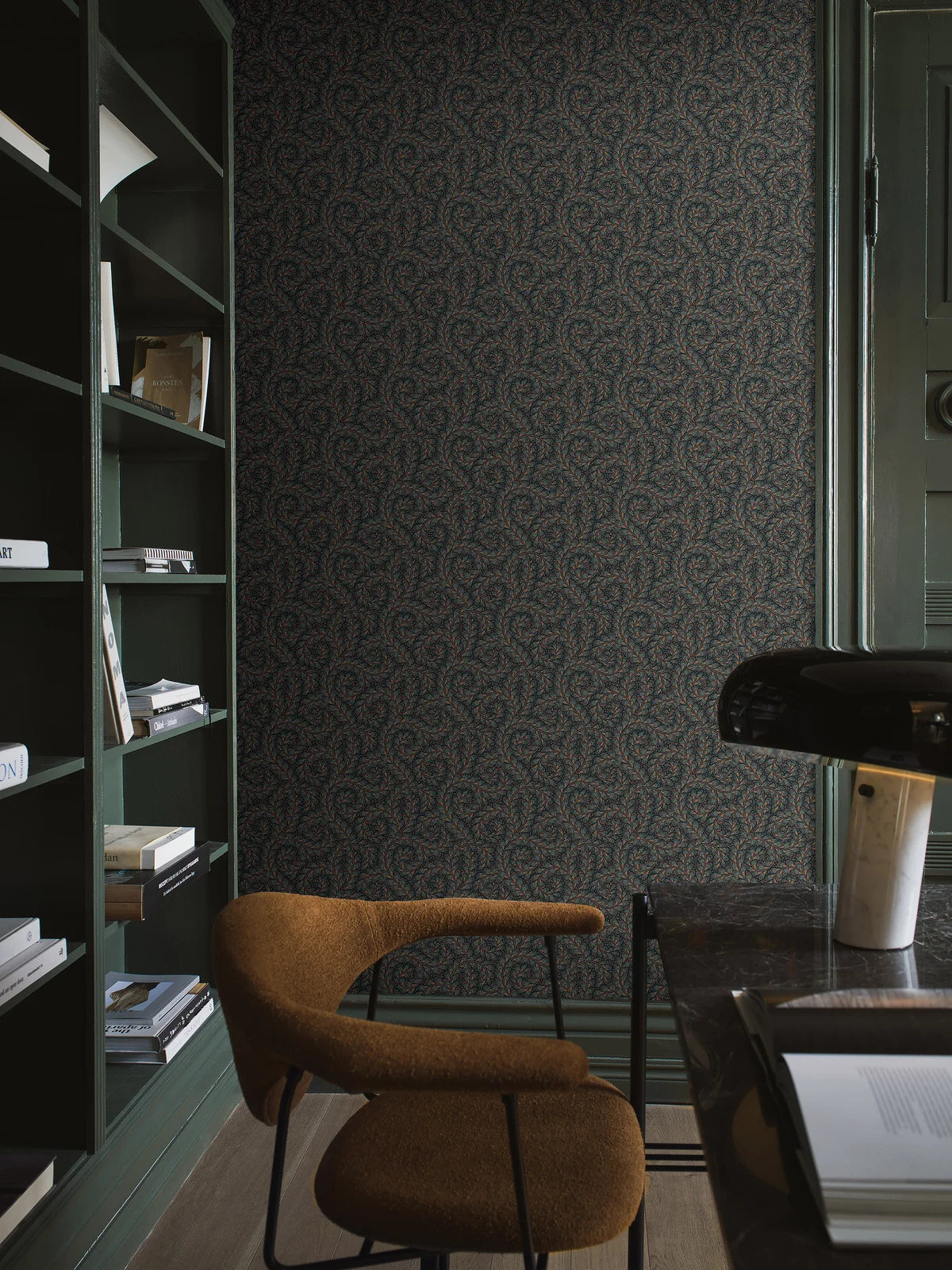 Wild Ferns Blue and Beige Leaf Pattern Wallpaper