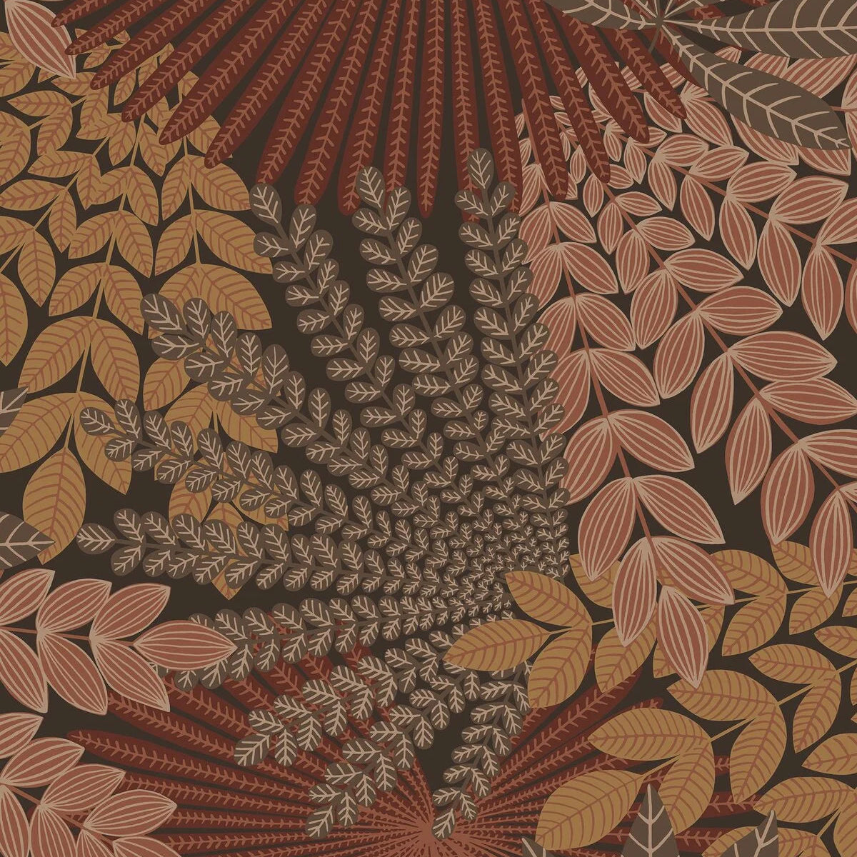 Tapete mit pflanzlichem Motiv VELVET LEAVES orange mit rot