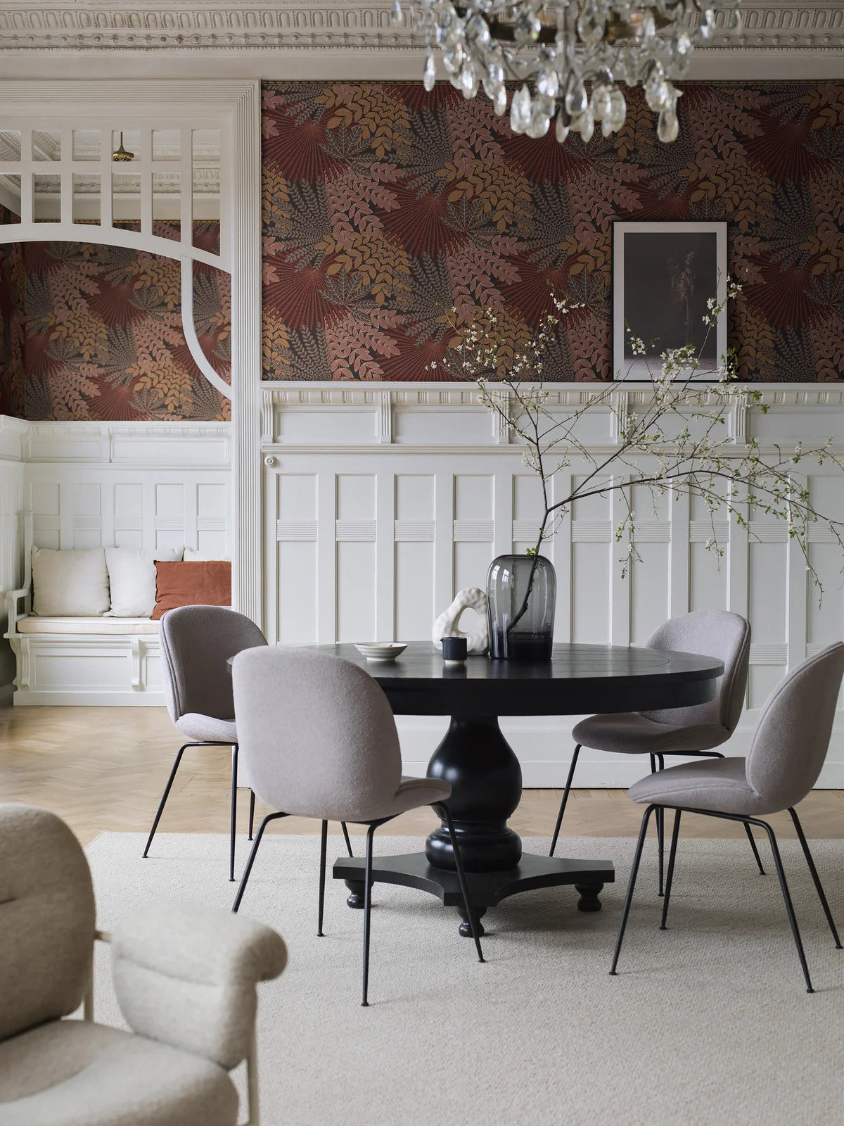 Tapete mit pflanzlichem Motiv VELVET LEAVES orange mit rot