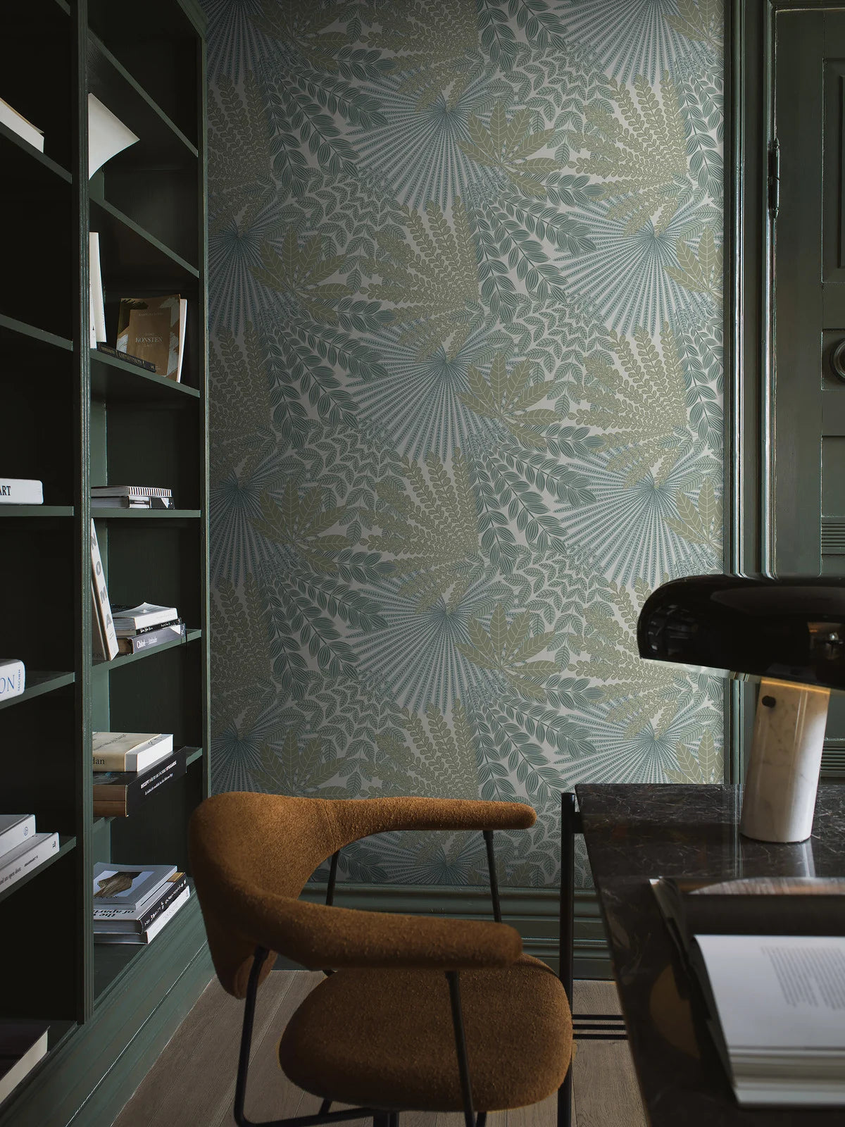 Tapete mit pflanzlichem Motiv VELVET LEAVES olivgrün