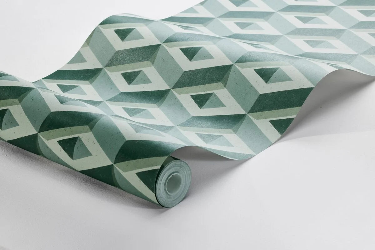 3D BOXES Green Geometric Pattern Mural
