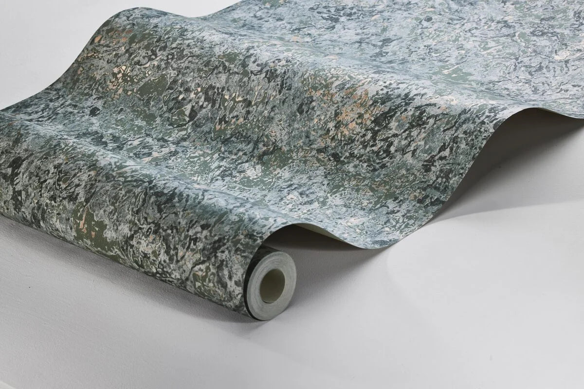 Tapete, die Marmor imitiert, TRAVERTINE, gedämpftes Grün