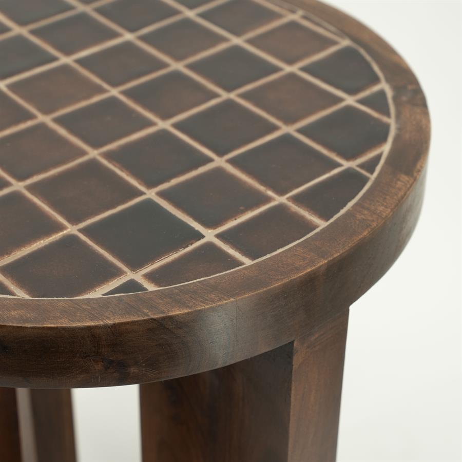 TILED UP Side Table Dark Brown Mango Wood