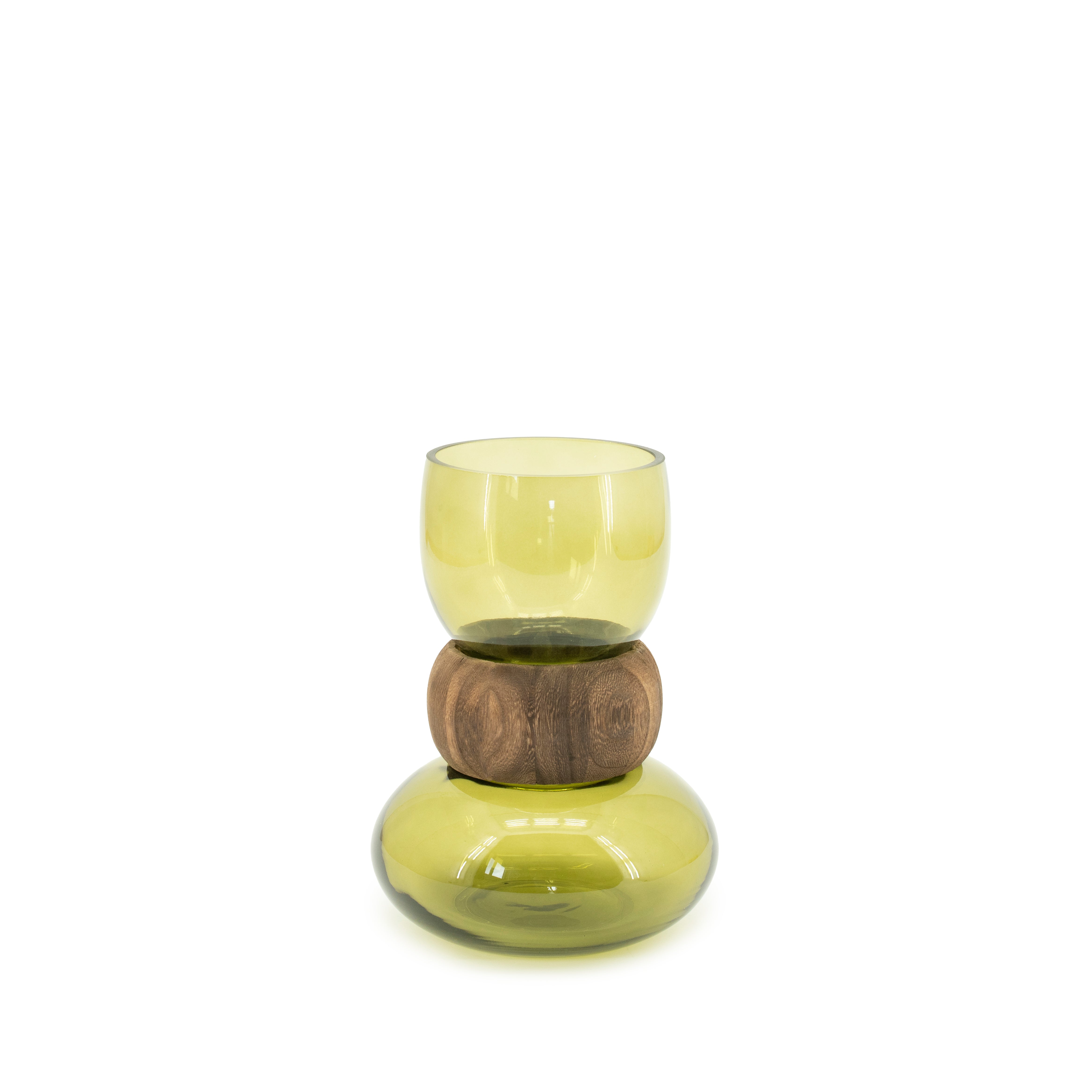 VERRA vase green glass with wood