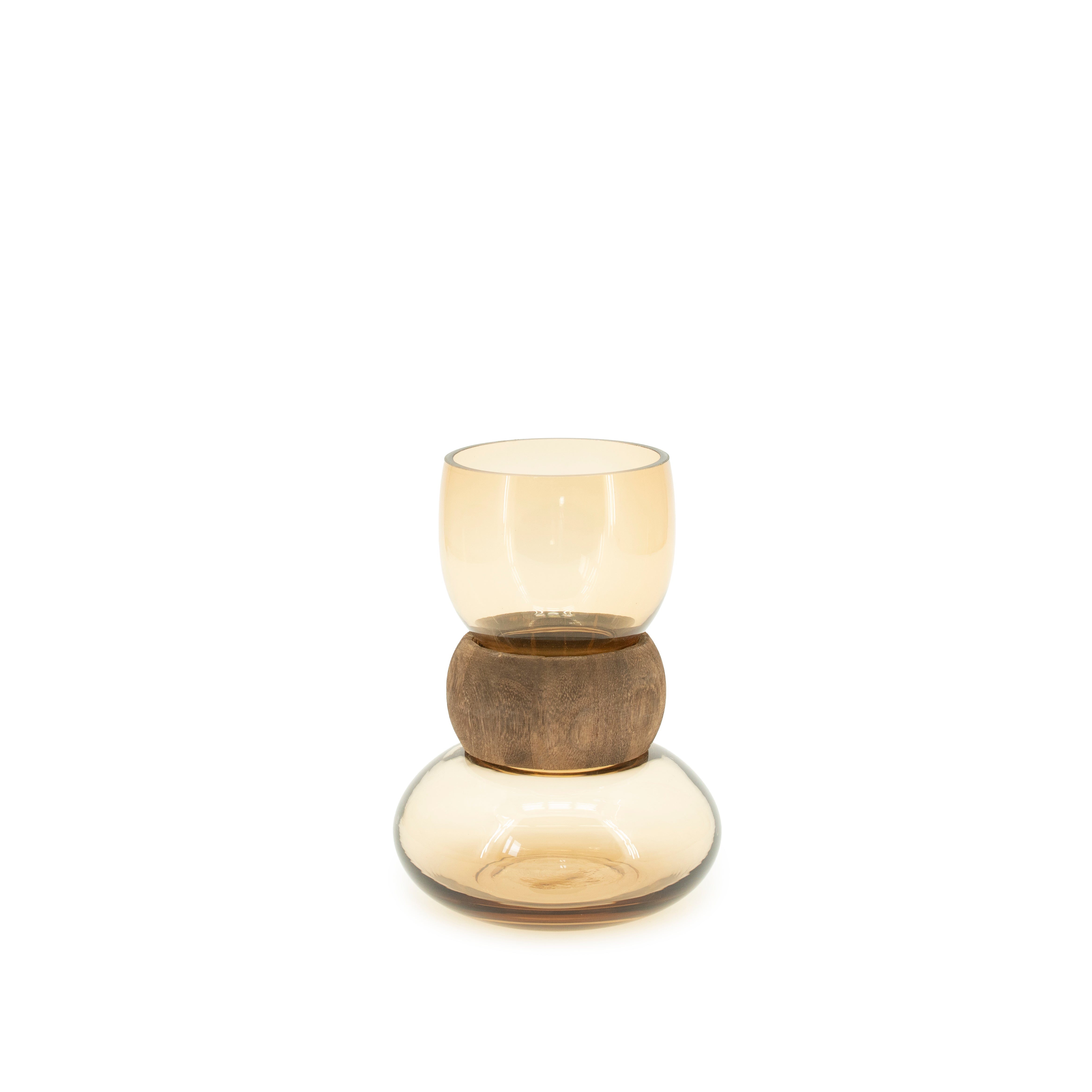 Vase VERRA beige Glas mit Holz