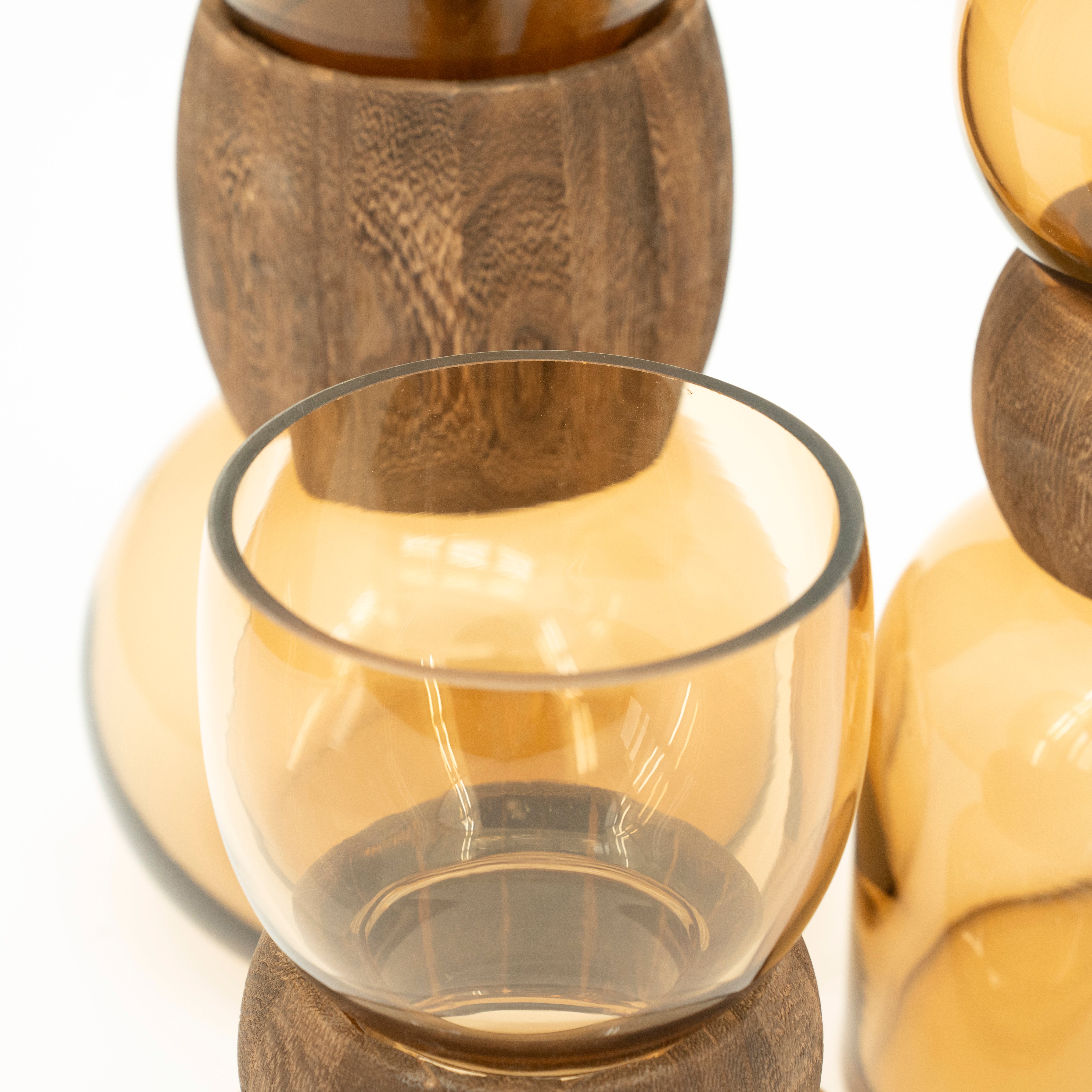 Vase VERRA beige Glas mit Holz