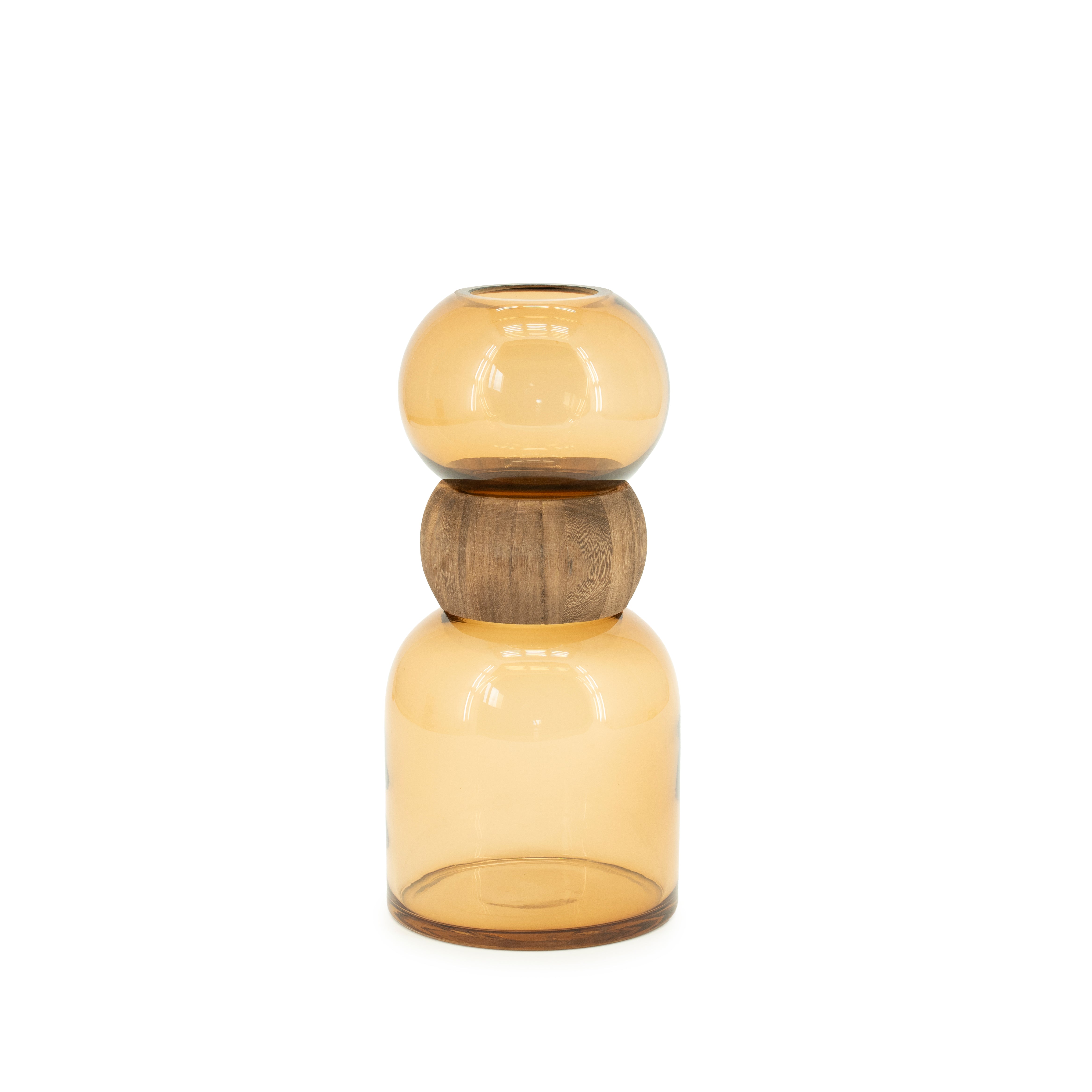 Vase VERRA beige Glas mit Holz
