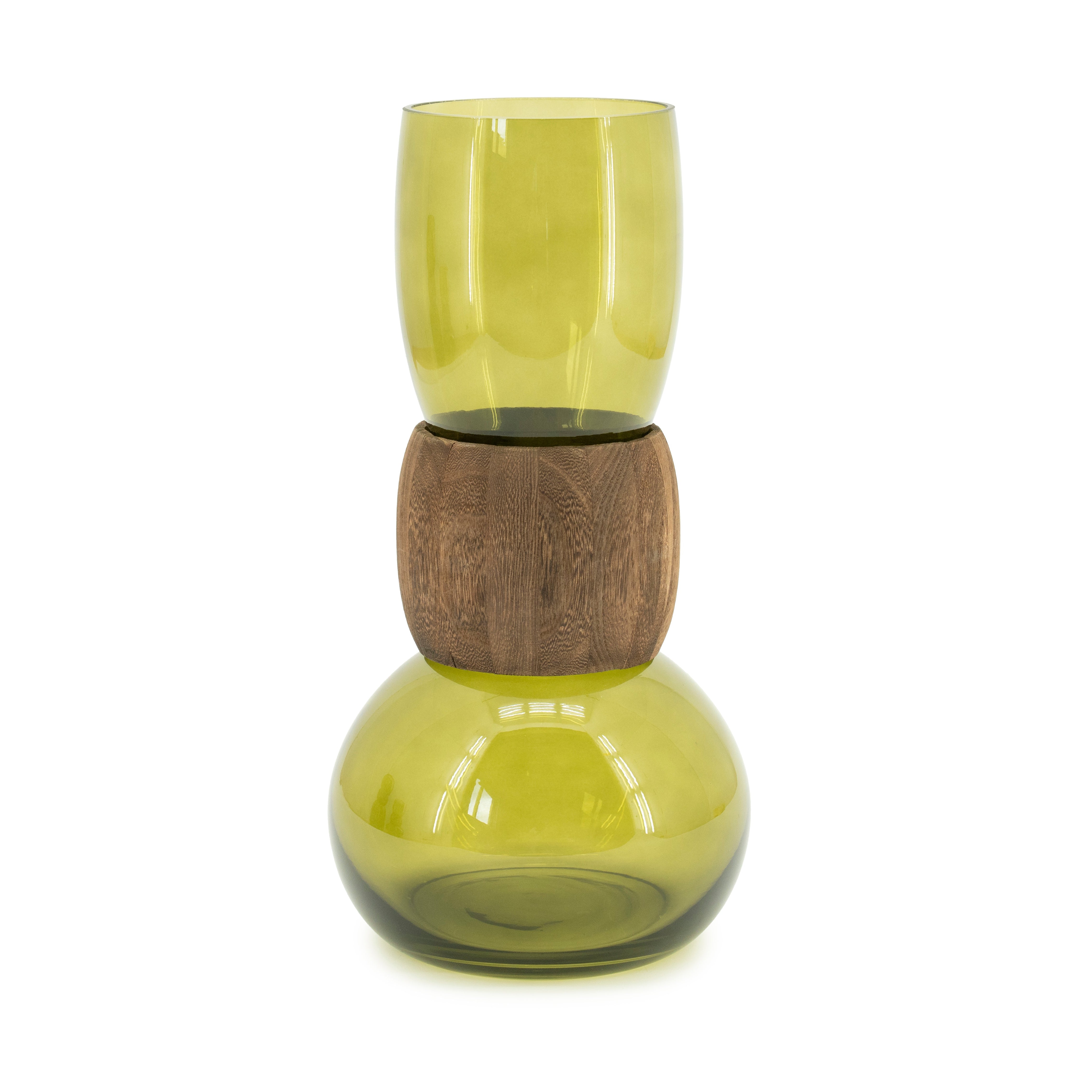 VERRA vase green glass with wood