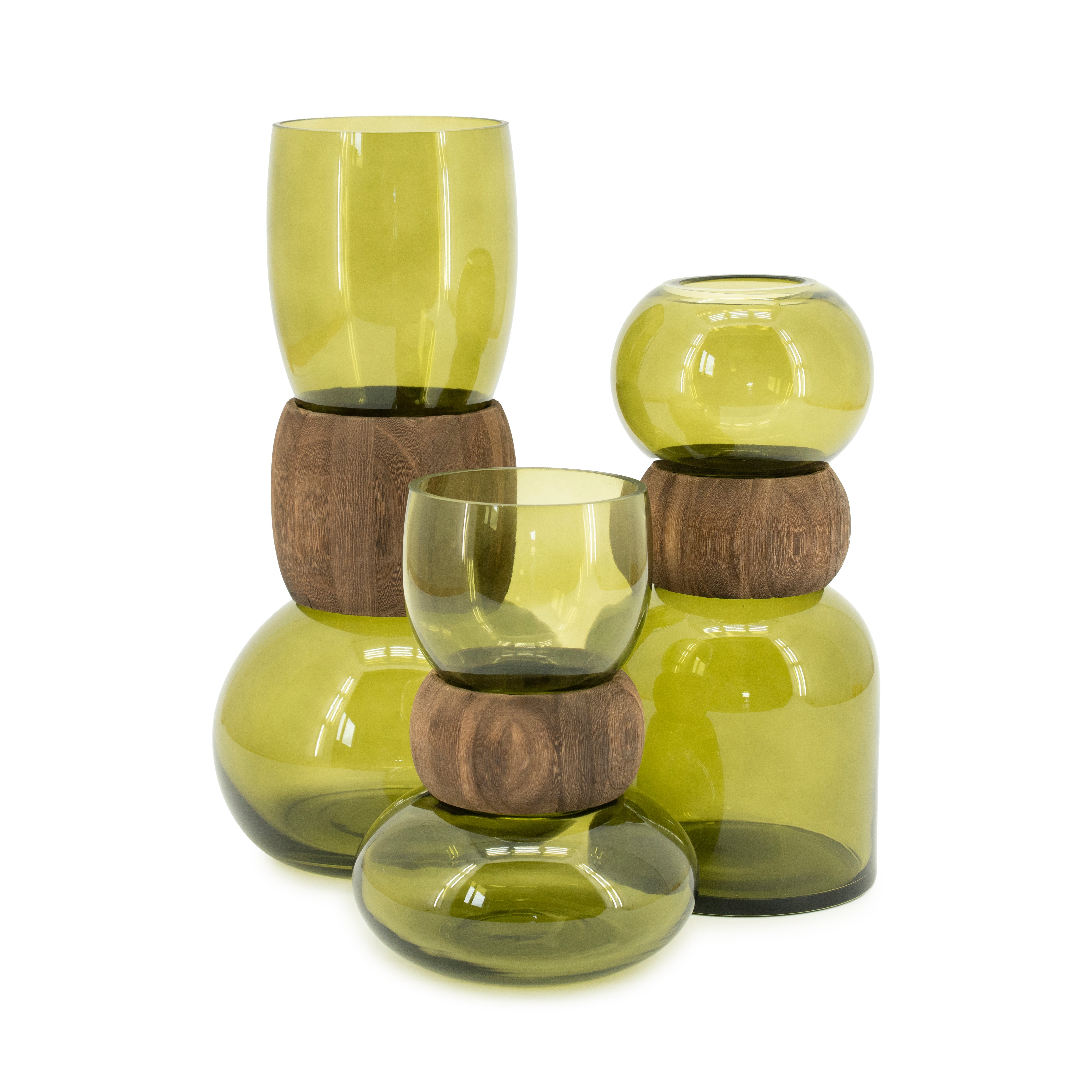 VERRA vase green glass with wood