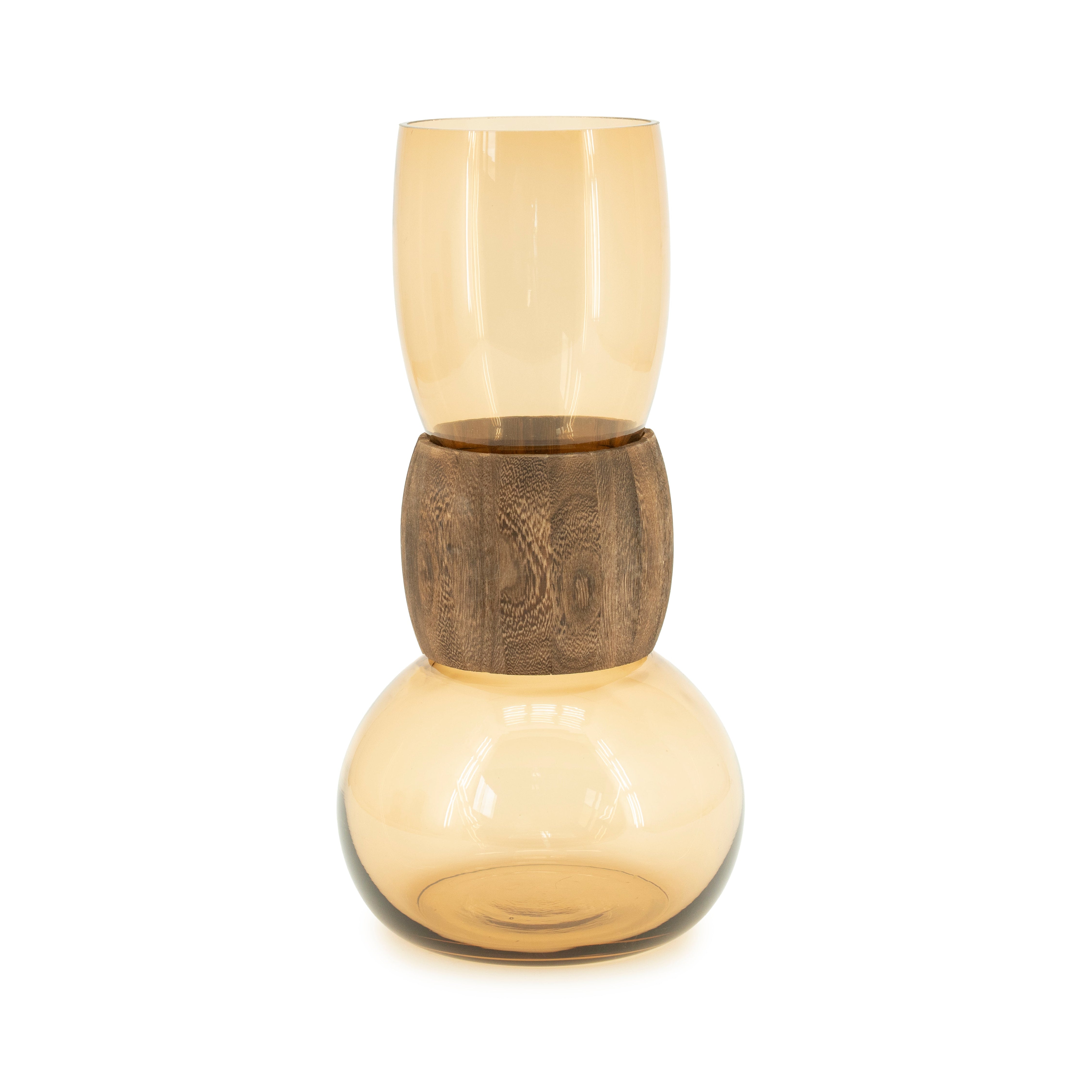 Vase VERRA beige Glas mit Holz