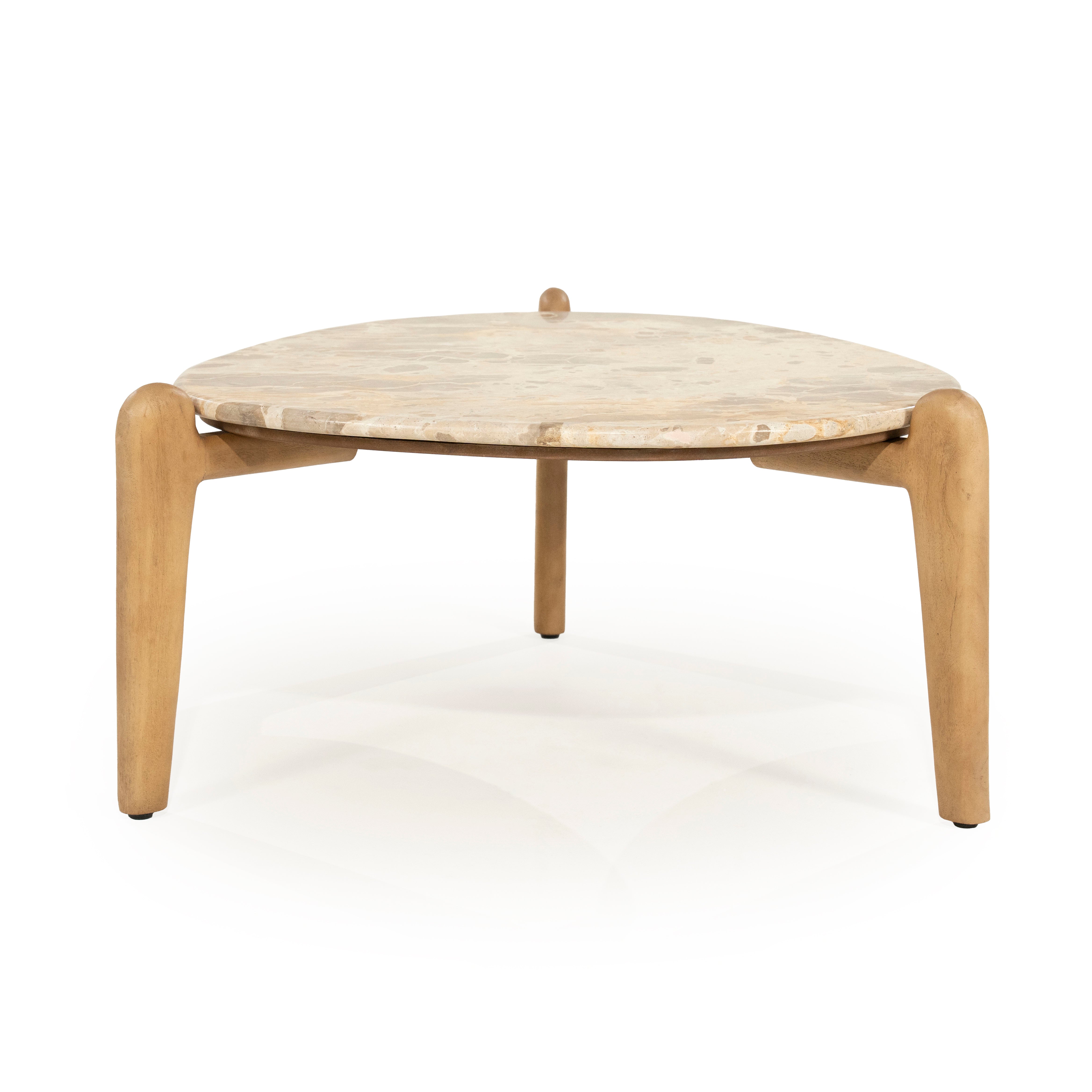 Couchtisch MARNISH aus Marmor mit einer Basis aus Mangoholz