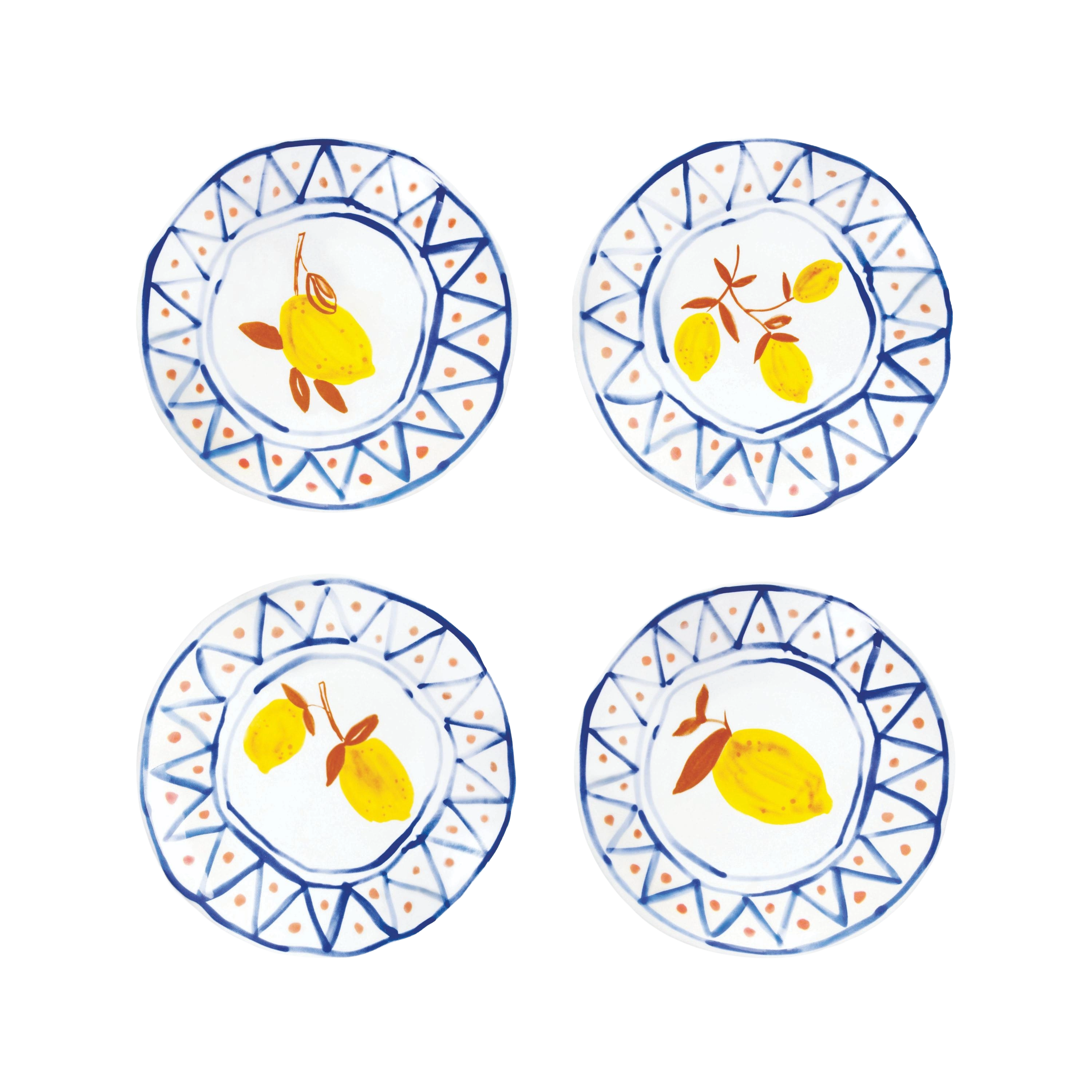 Set von Untertassen LEMON MOROCCAN weiß mit blau und gelb