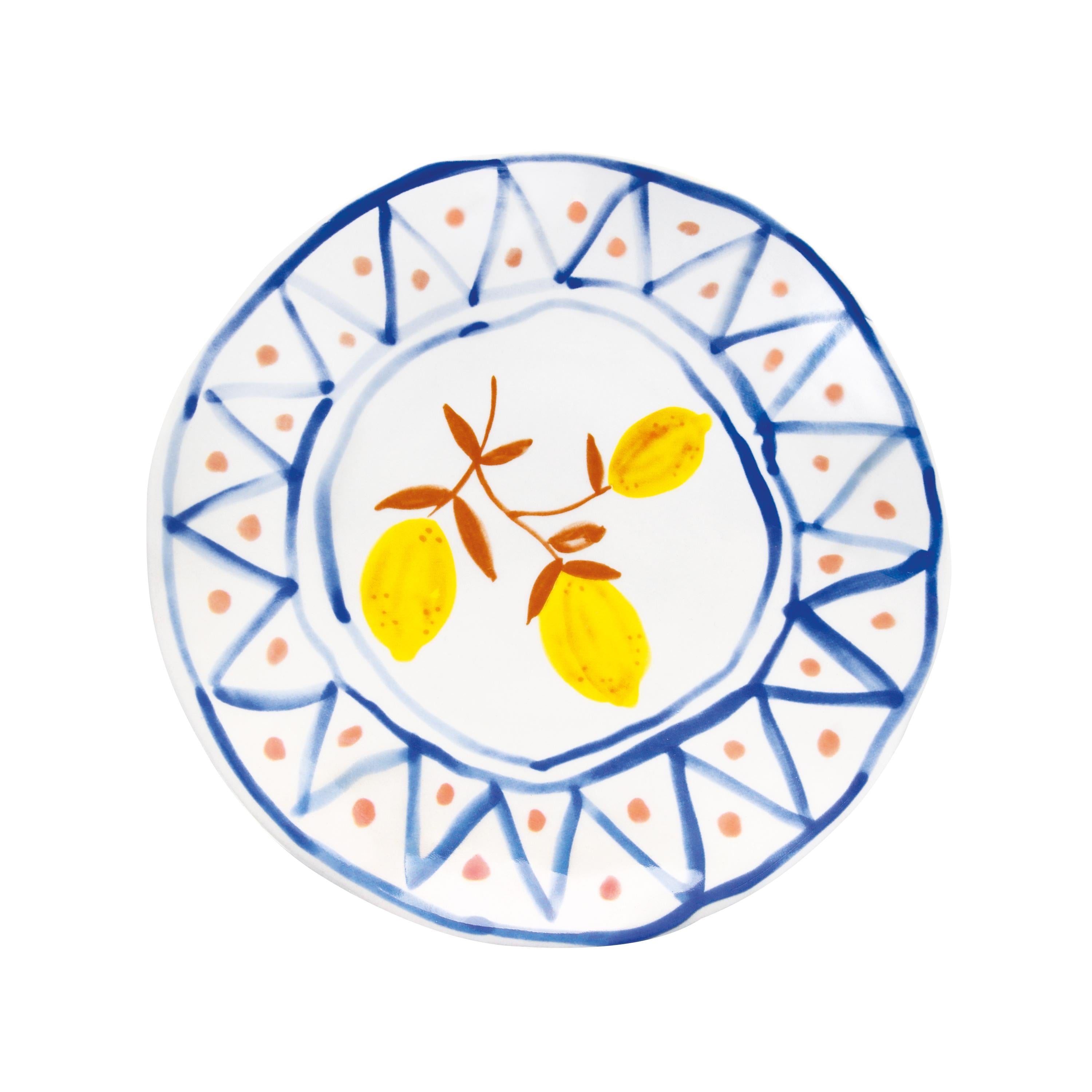 Set von Untertassen LEMON MOROCCAN weiß mit blau und gelb