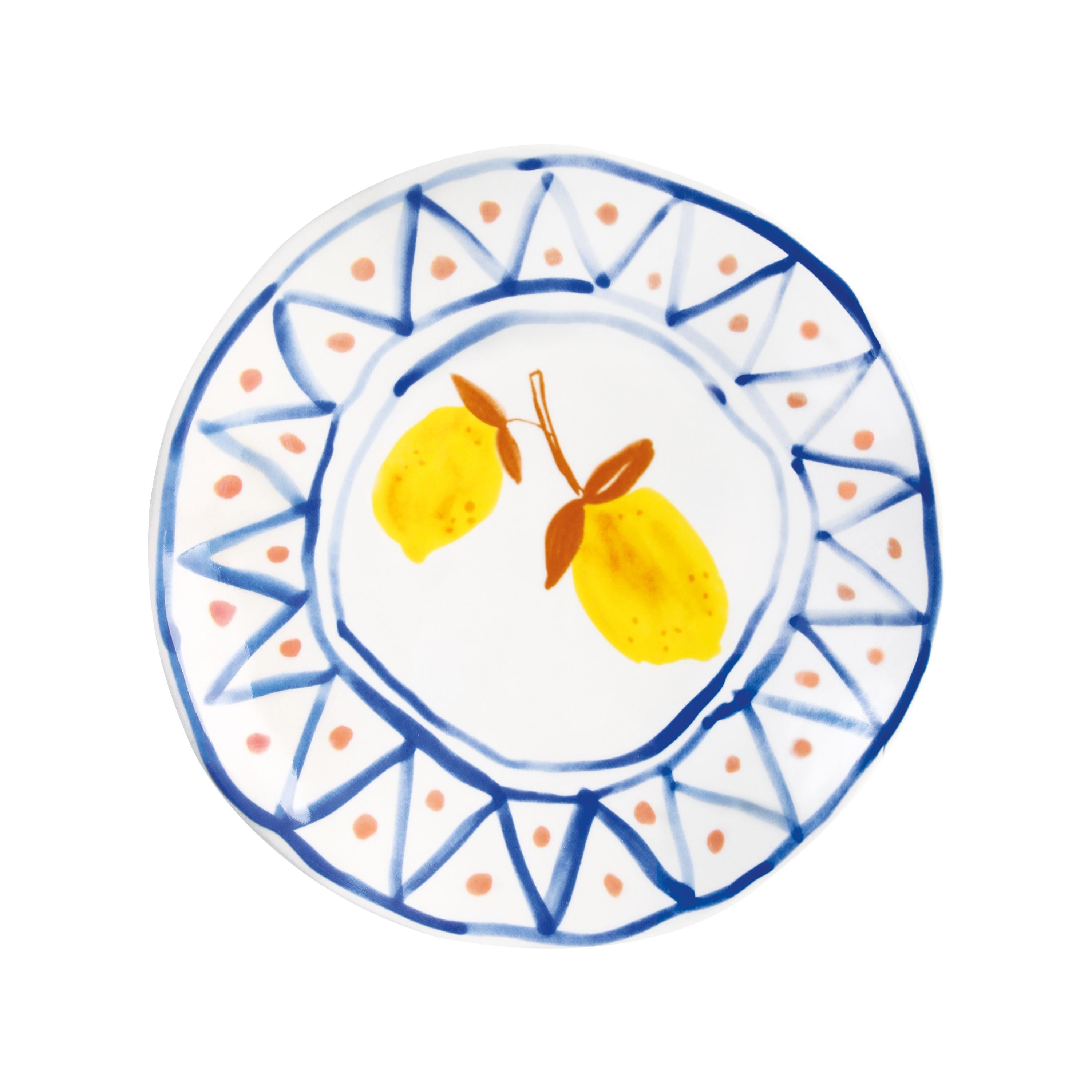Set von Untertassen LEMON MOROCCAN weiß mit blau und gelb
