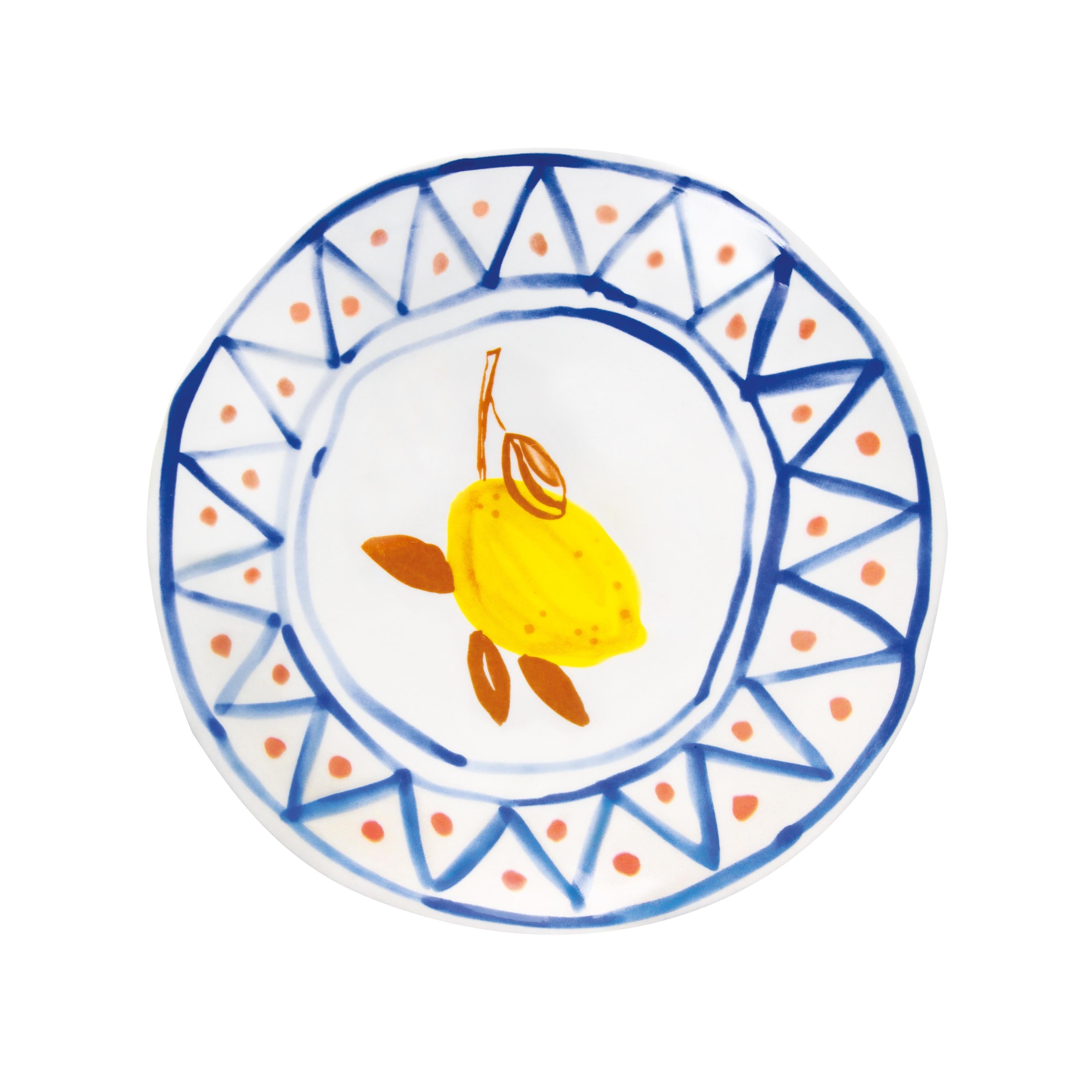 Set von Untertassen LEMON MOROCCAN weiß mit blau und gelb