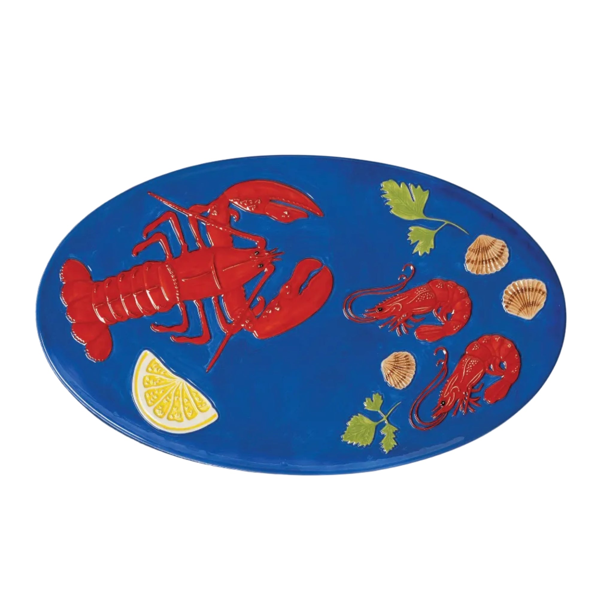 Teller DE LA MER Hummer blau mit Rot