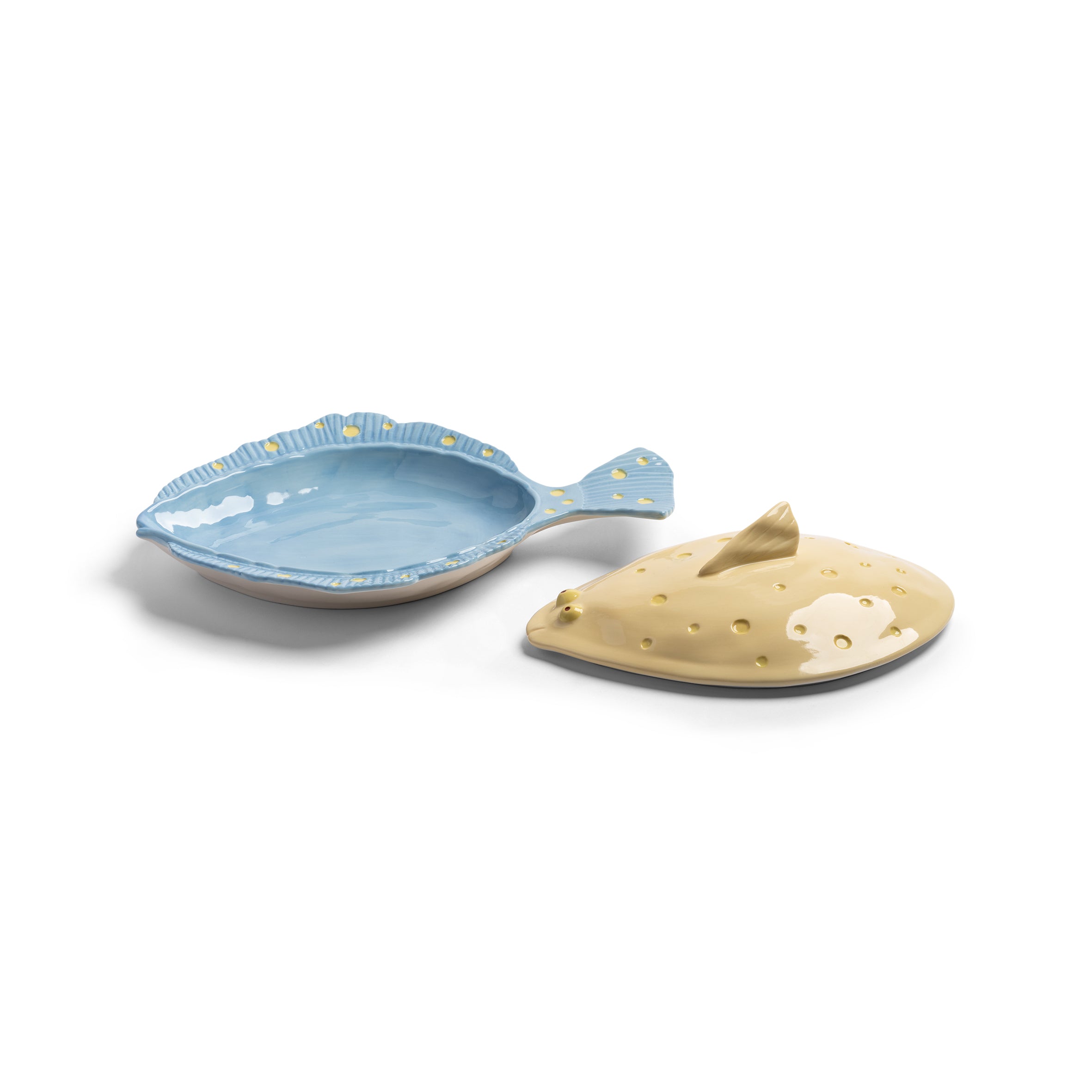 Gelber Teller mit Deckel PLAICE in Blau