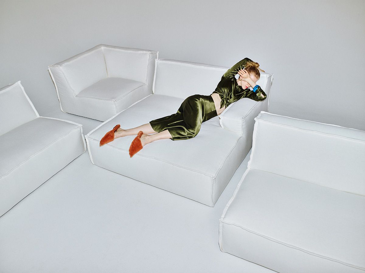 Left-facing upholstered modular corner sofa for 4 people with footrest - DRIFTER