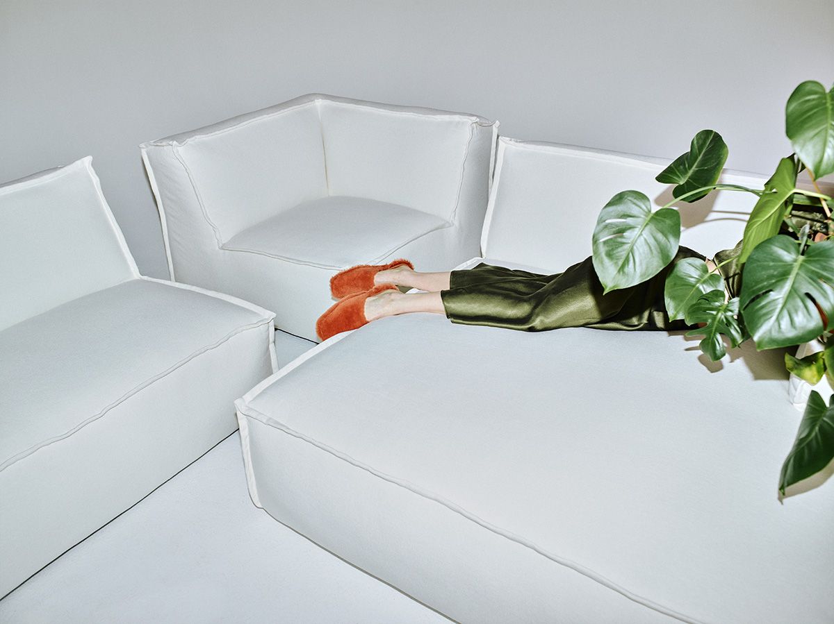 Left-facing upholstered modular corner sofa for 4 people with footrest - DRIFTER