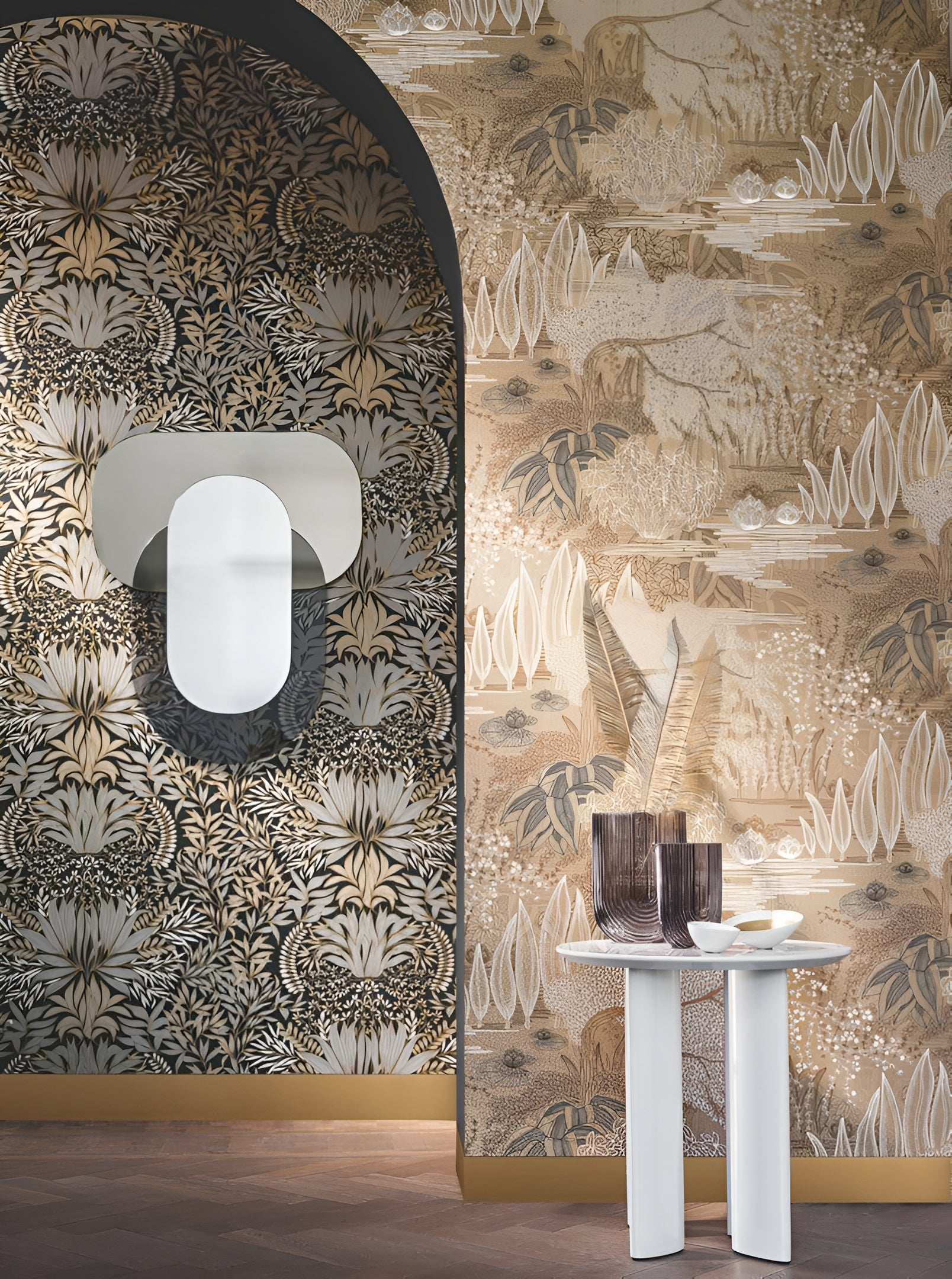 Tapete mit Pflanzenmotiv CHARDON - BLEU/ROUILLE blau mit rosa