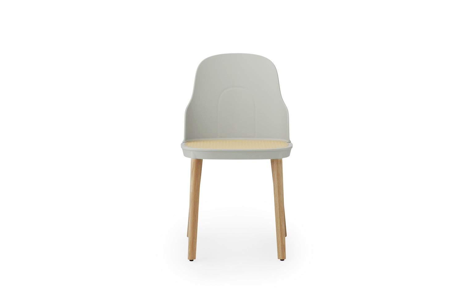 Stuhl Allez warmes Grau mit Wicker und Eichenbasis