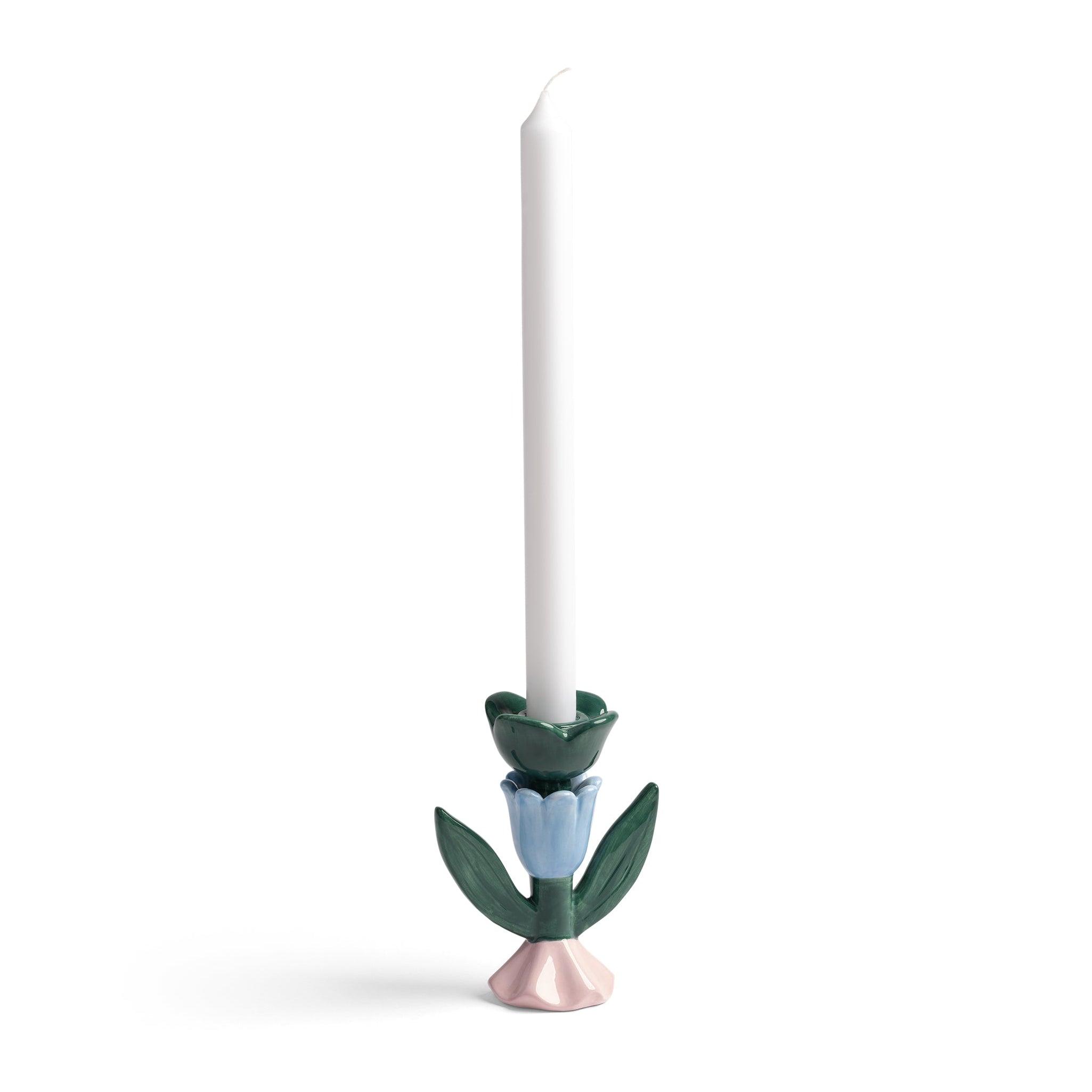 BLUME Candle Holder in Green with Blue and Pink