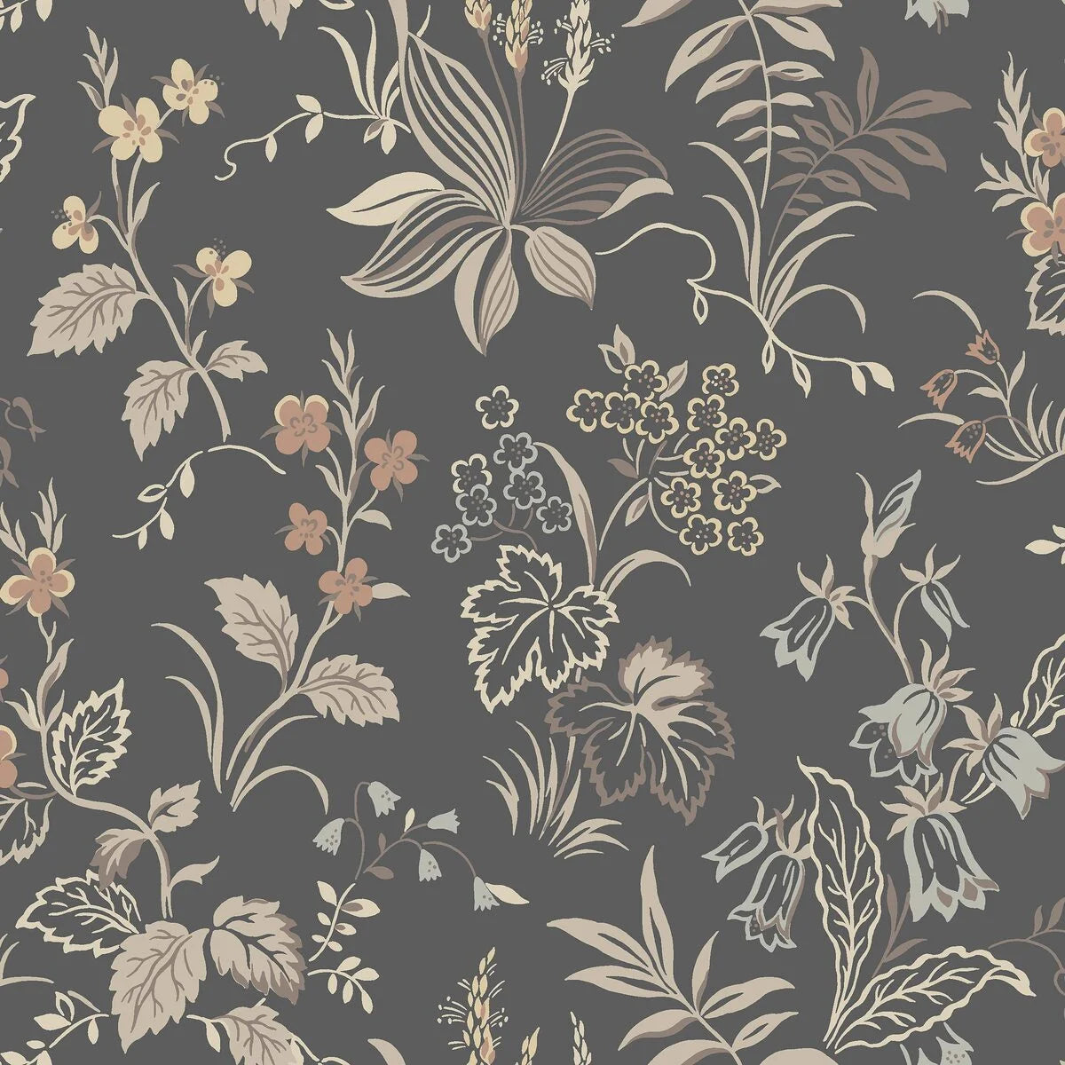 FOLKLORE Brown Floral Pattern Wallpaper with Beige