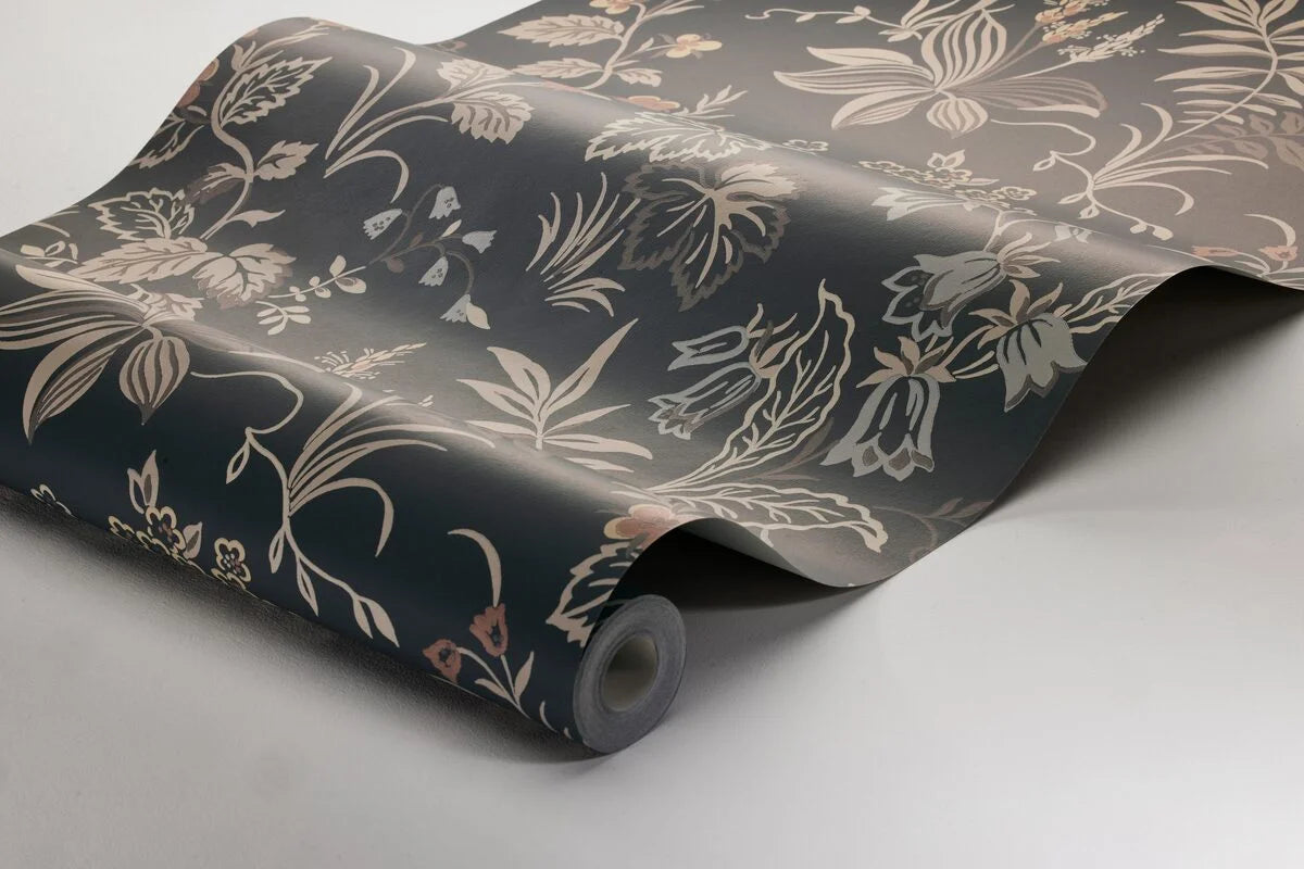 FOLKLORE Brown Floral Pattern Wallpaper with Beige