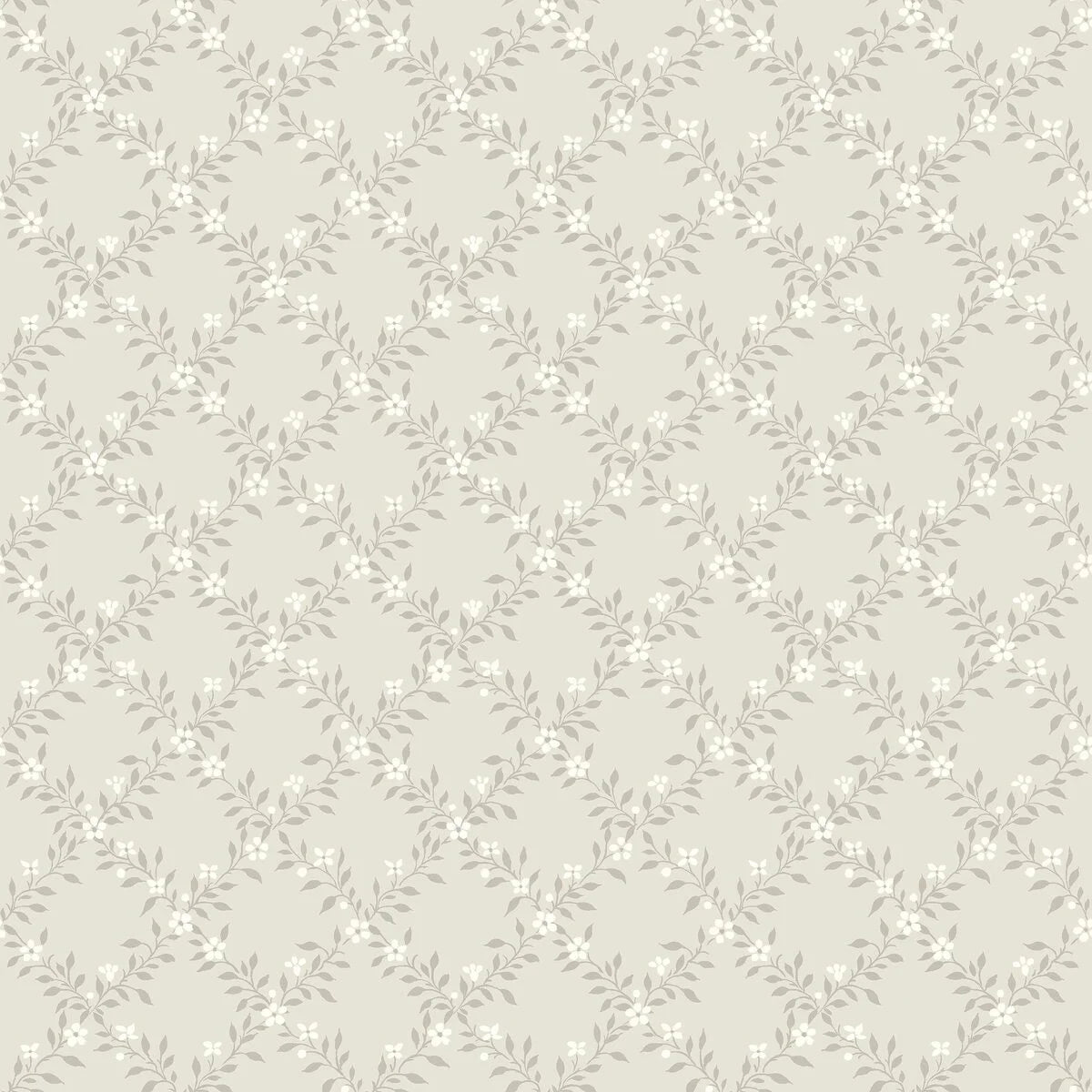 Beige floral motif wallpaper SOMMARSLÖJA with white