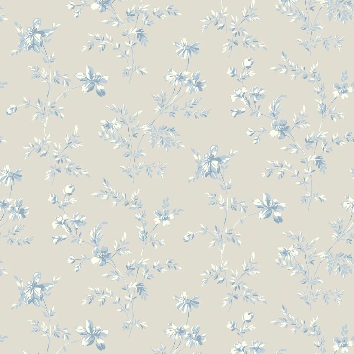 ÄNGSBLOMMA Beige Wallpaper with Floral Motif in Blue